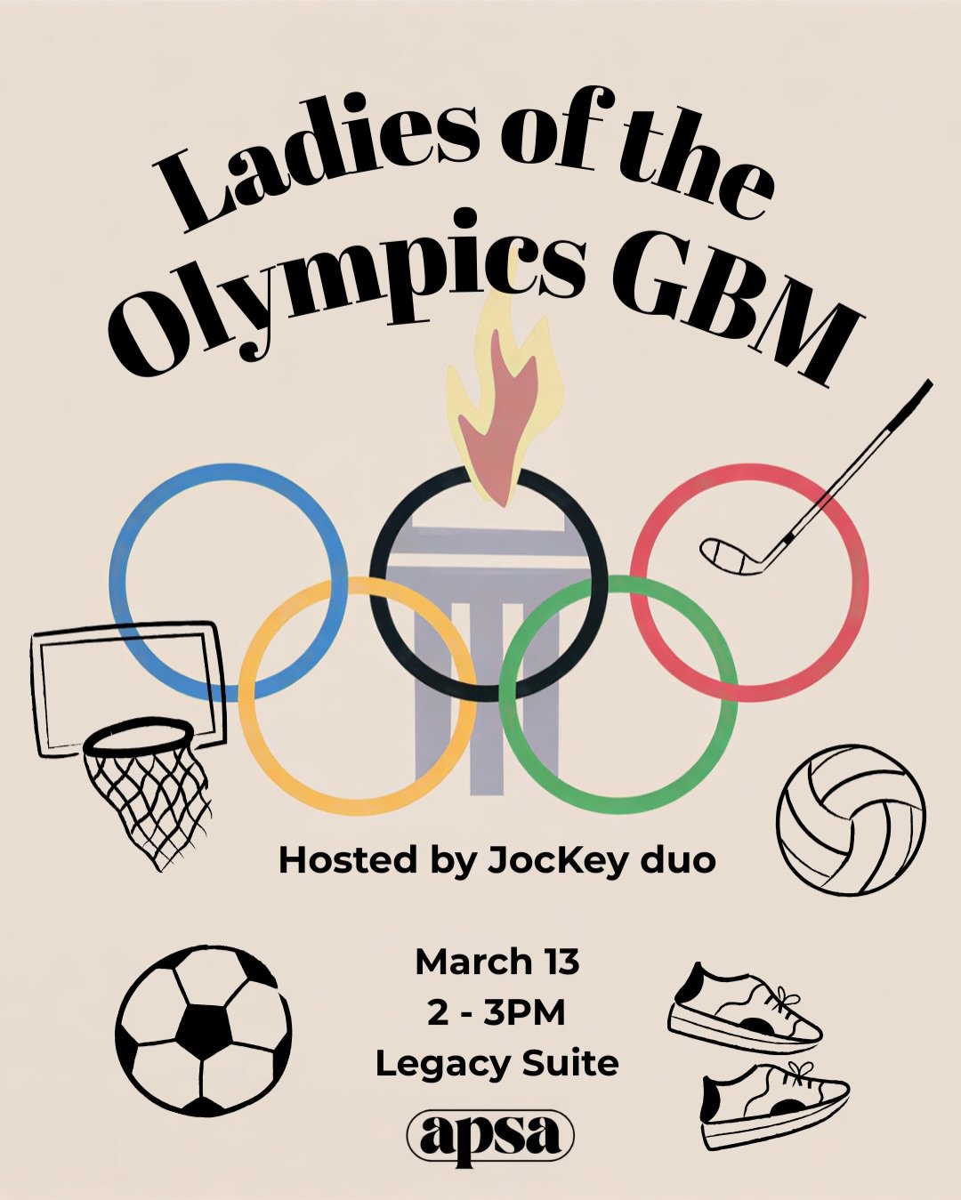 🏆🏅and the gold goes to&hellip; APSA 🏆💪

We&rsquo;re passing the torch to you! Dash over and celebrate the talented ladies of the Olympics with us at this weeks GBM 🏃&zwj;♀️

Bring your competitive spirit and team up with the JocKey Duo for an ex