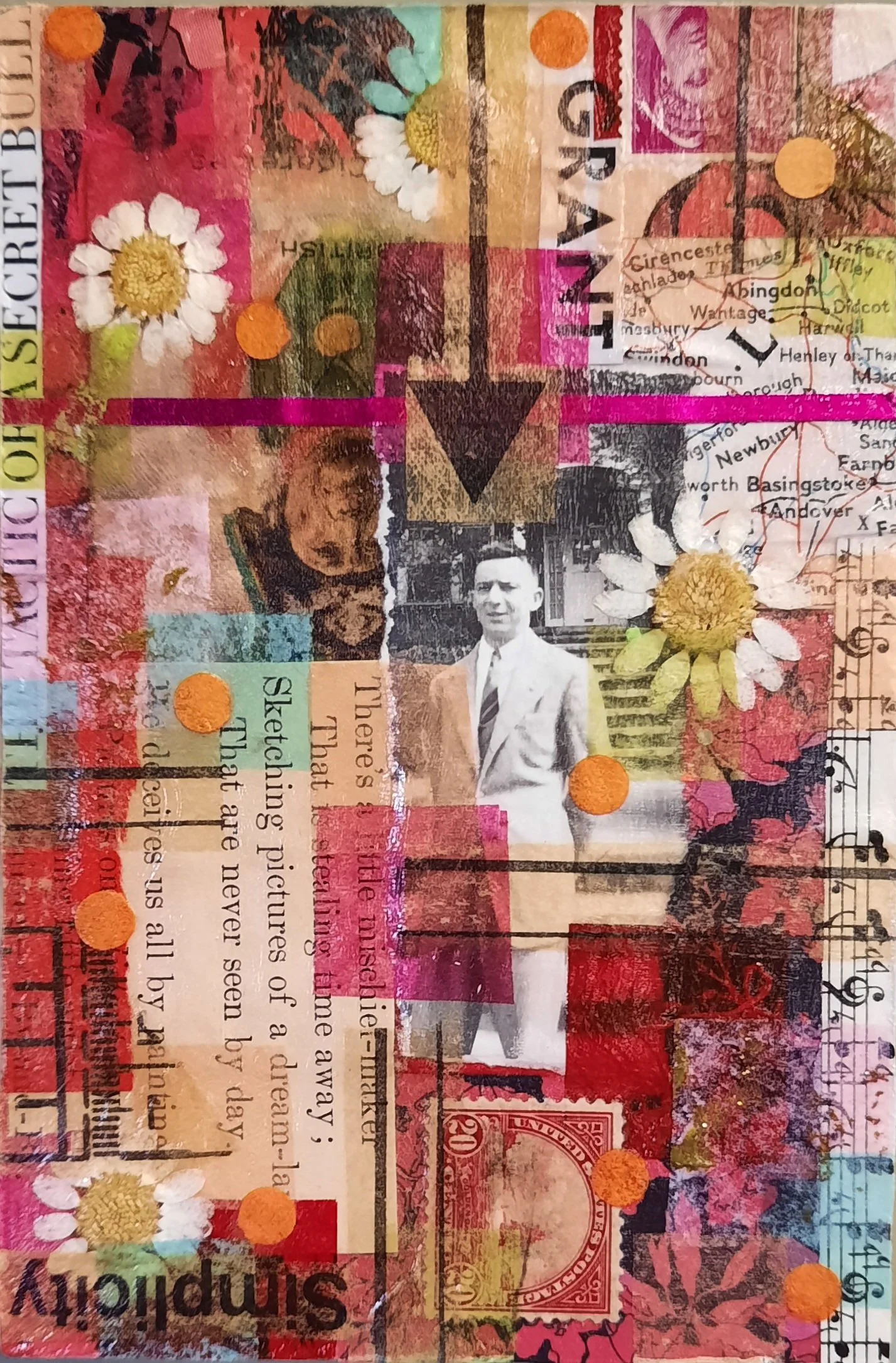  6” x 4”  Collage and mixed media on wood 