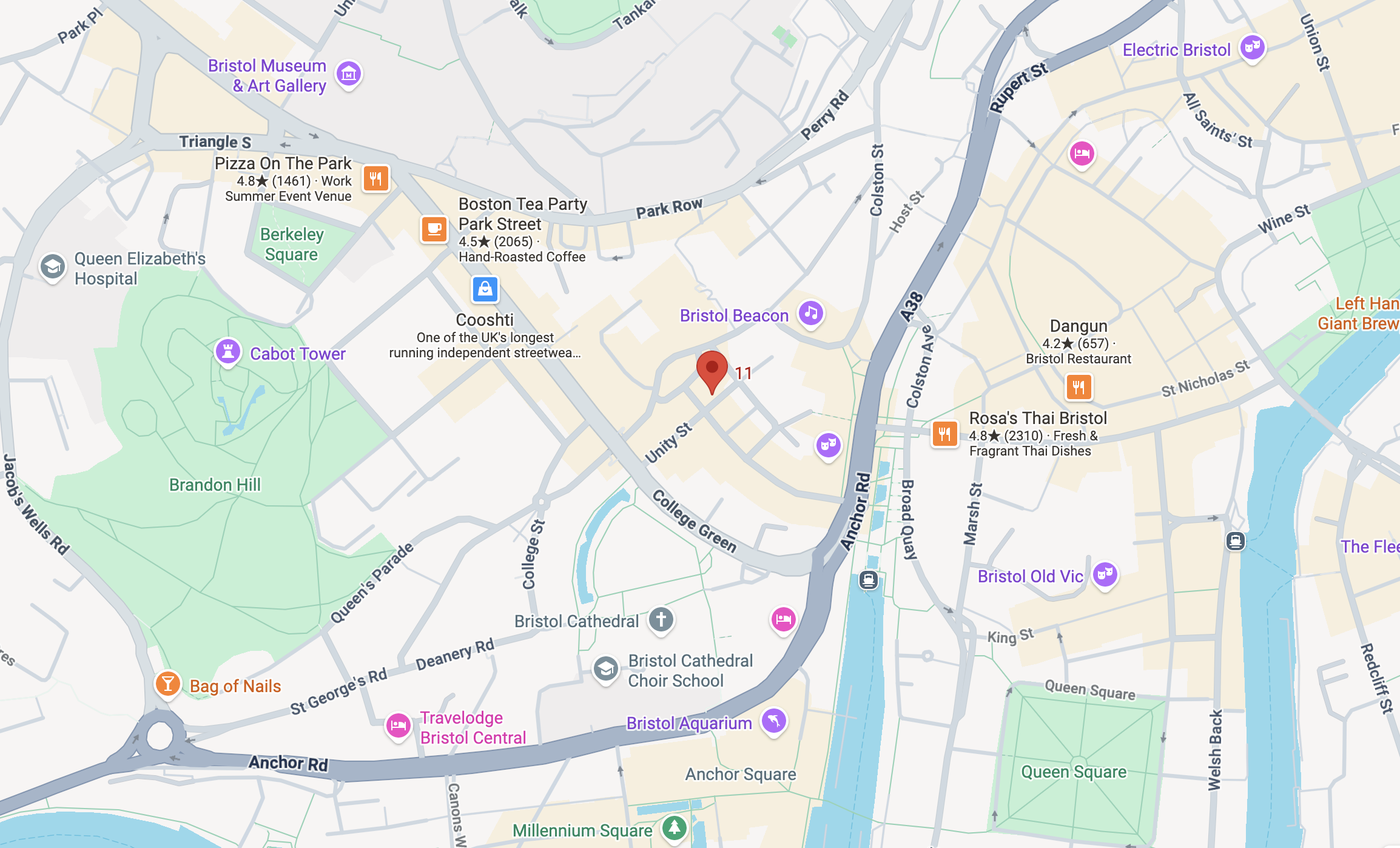 Map showing the location of the psychotherapy practice in central Bristol