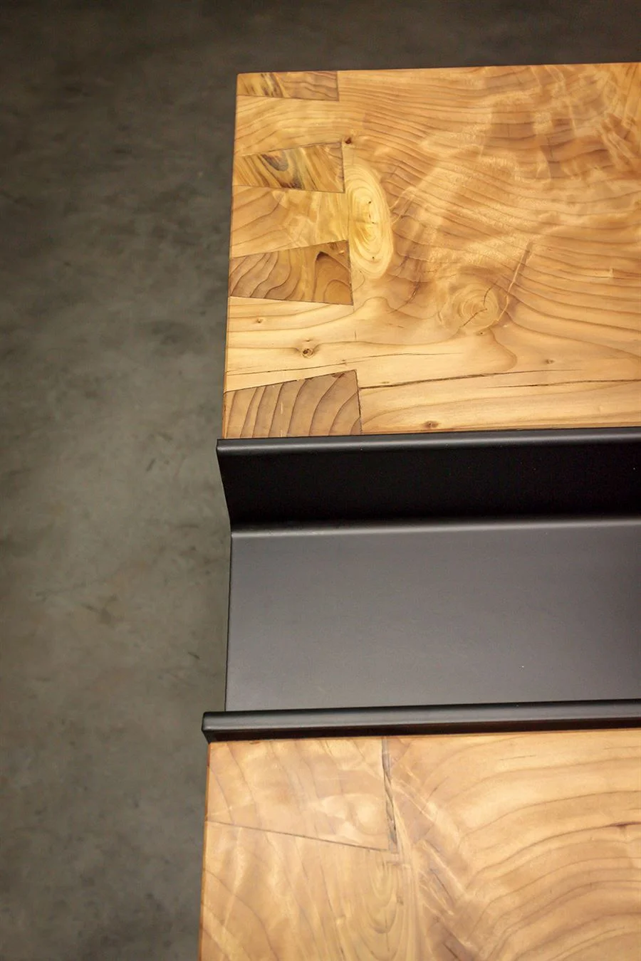 Inlaid Metal I-Beam in Slab Table