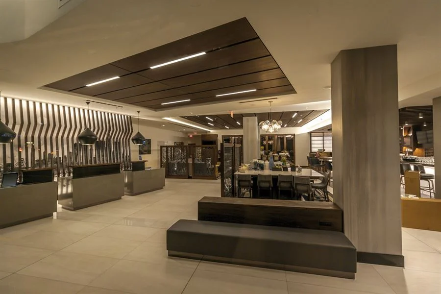 701 3rd Street Lobby with Decorative Walnut Ceiling