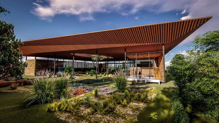 Corrugated Copper Structure with Open Clerestory
