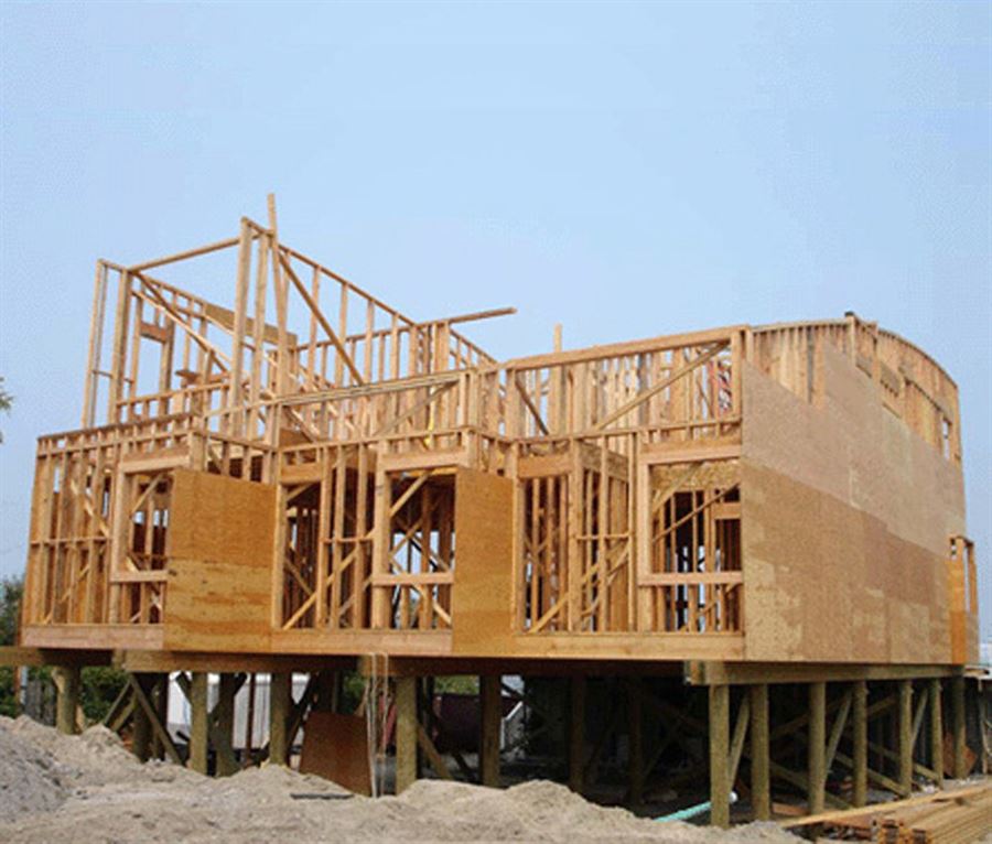 Framing of a beach house before installation of siding