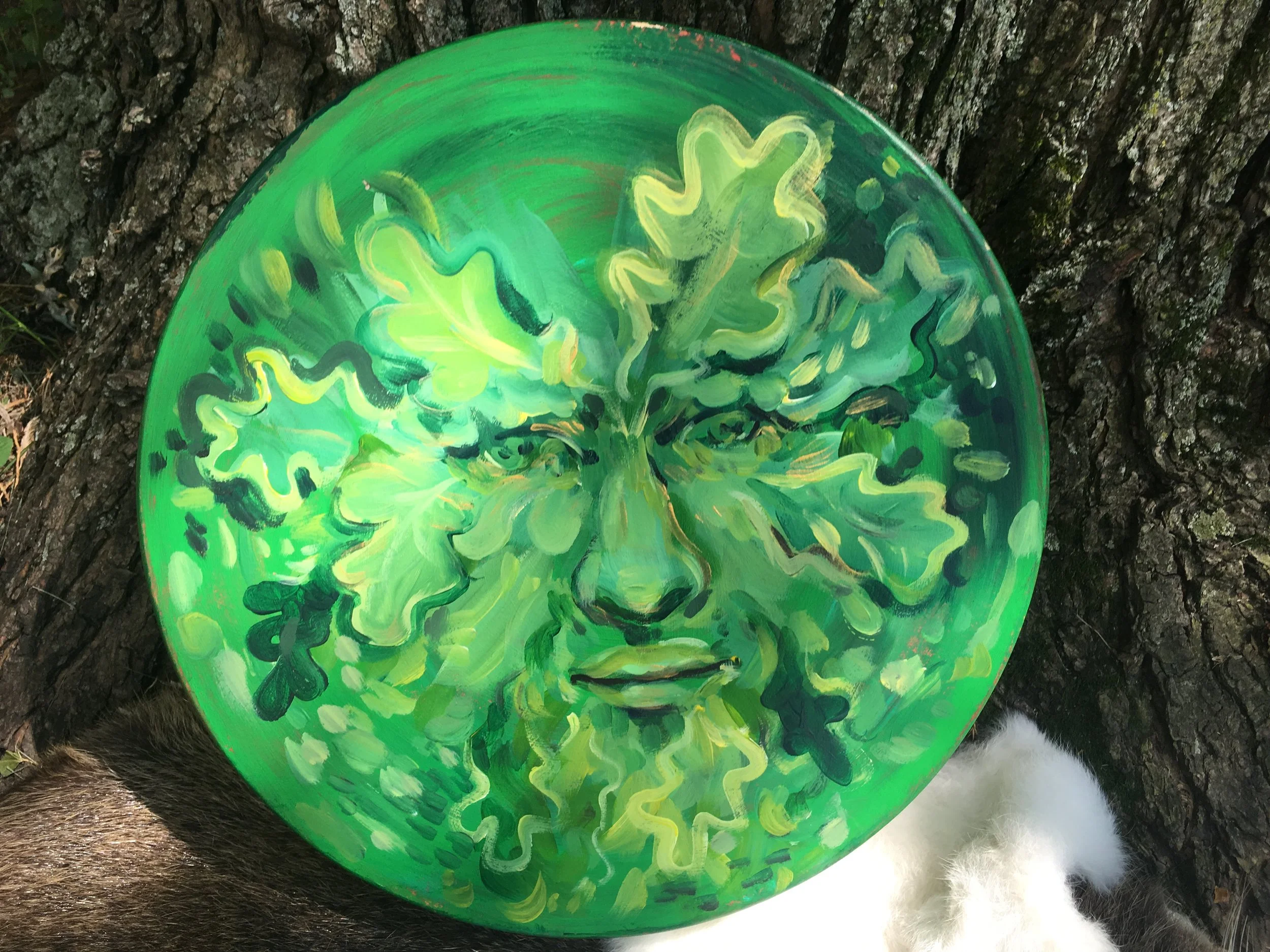 Green Man--Painted 15" Drum