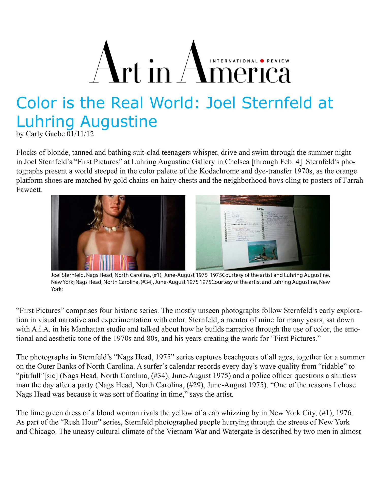 Color is the Real World: Joel Sternfeld at Luhring Augstine, by Carly Gaebe