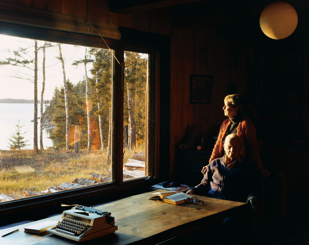 Scott and Helen Nearing at Forest Farm, Harborside, Maine, October 1982.