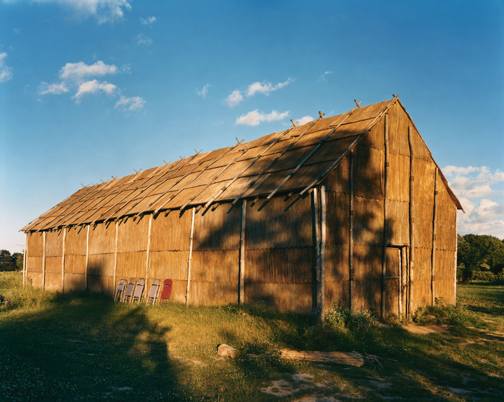 Recreated Bark Longhouse, Ganondogan State Historic Site, New York, July 2000.