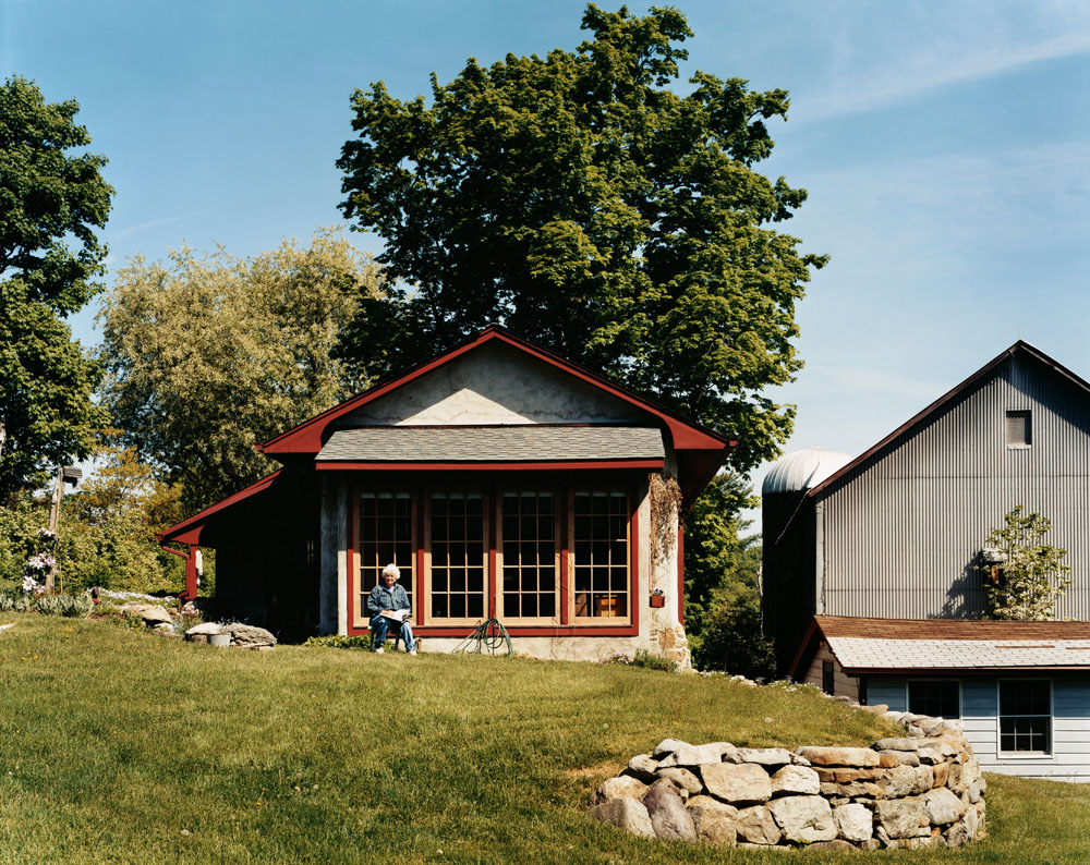 Sister Miriam in front of her Straw Bale Home, Genesis Farm, Blairstown, New Jersey, May 2005.