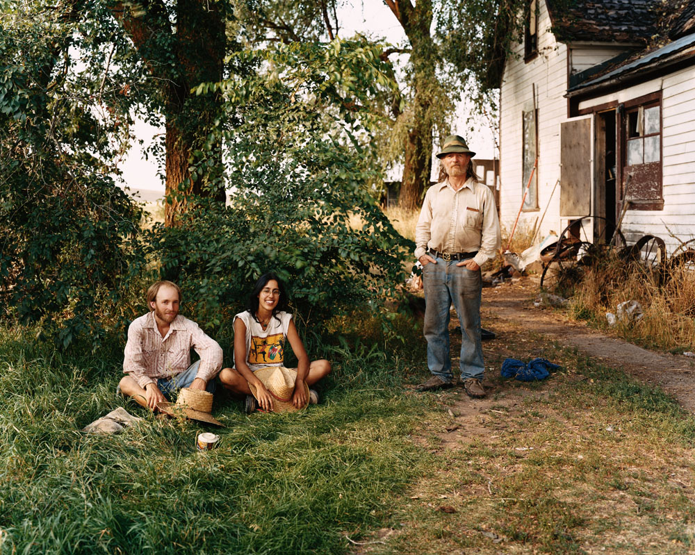 Jyoti Kokri-Bhatt and Seth Williams at Appel Farm Restoration Project, a commune in formation,  with Huw “Piper” Wiliams, founder of Tolstoy Farm, Edwall, Washington, August, 2004.