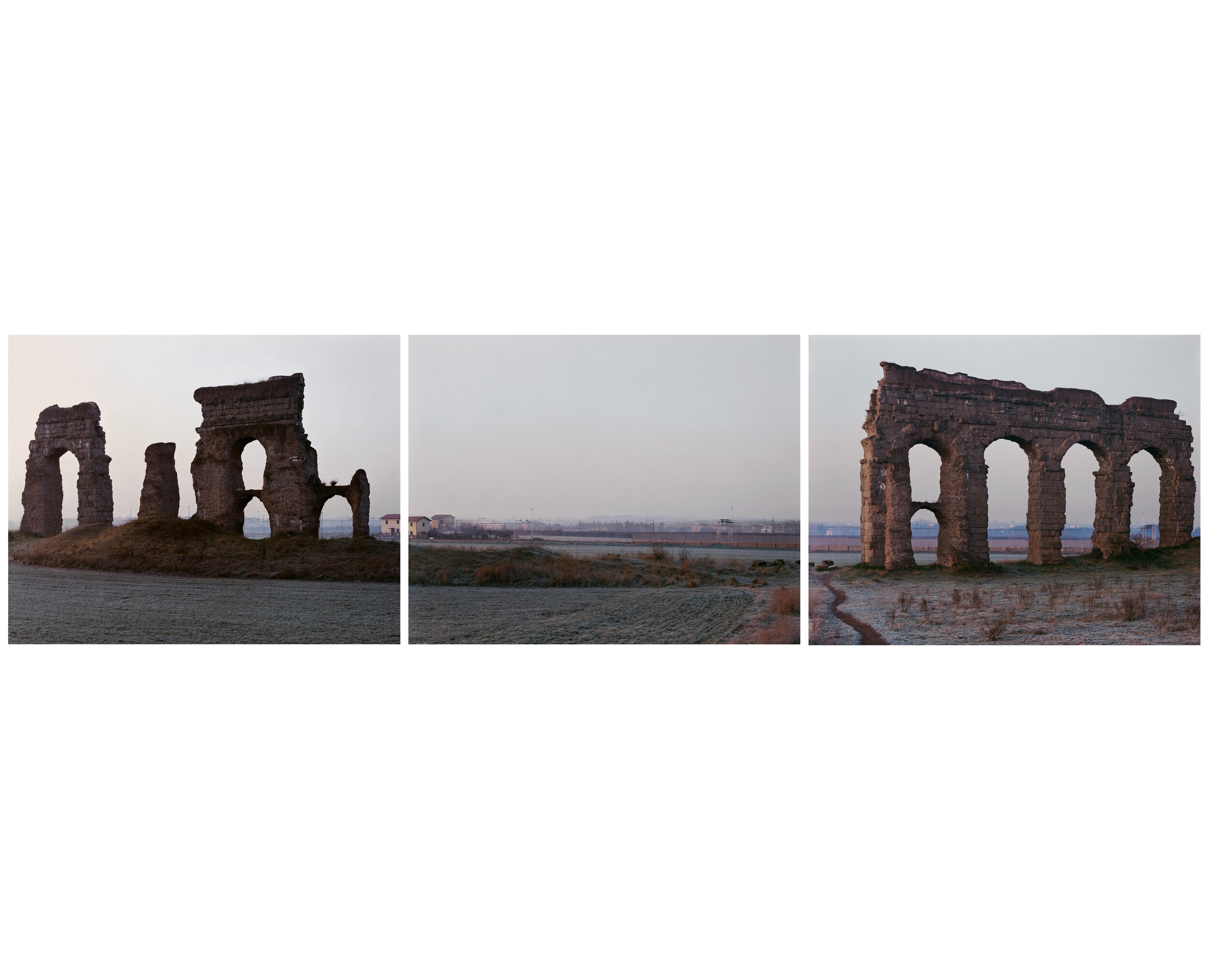 The Claudian Aqueduct, winter morning, heavy frost, Rome, January 1990