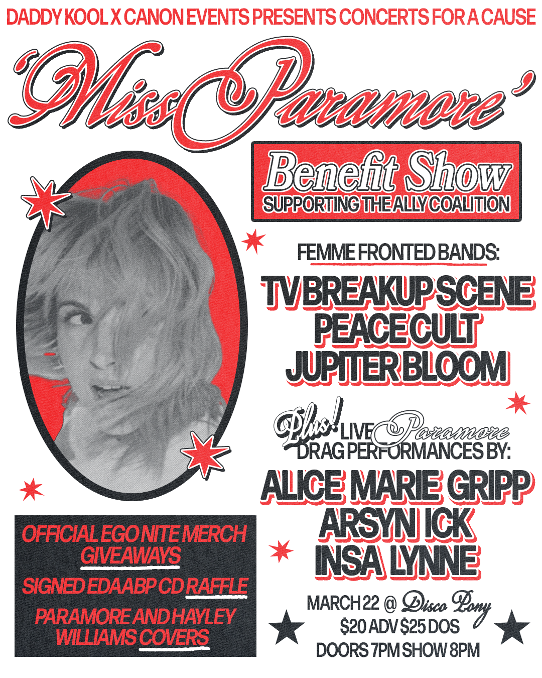 Miss Paramore Benefit Show by Canon Events and Daddy Kool Records 3/22 Tampa