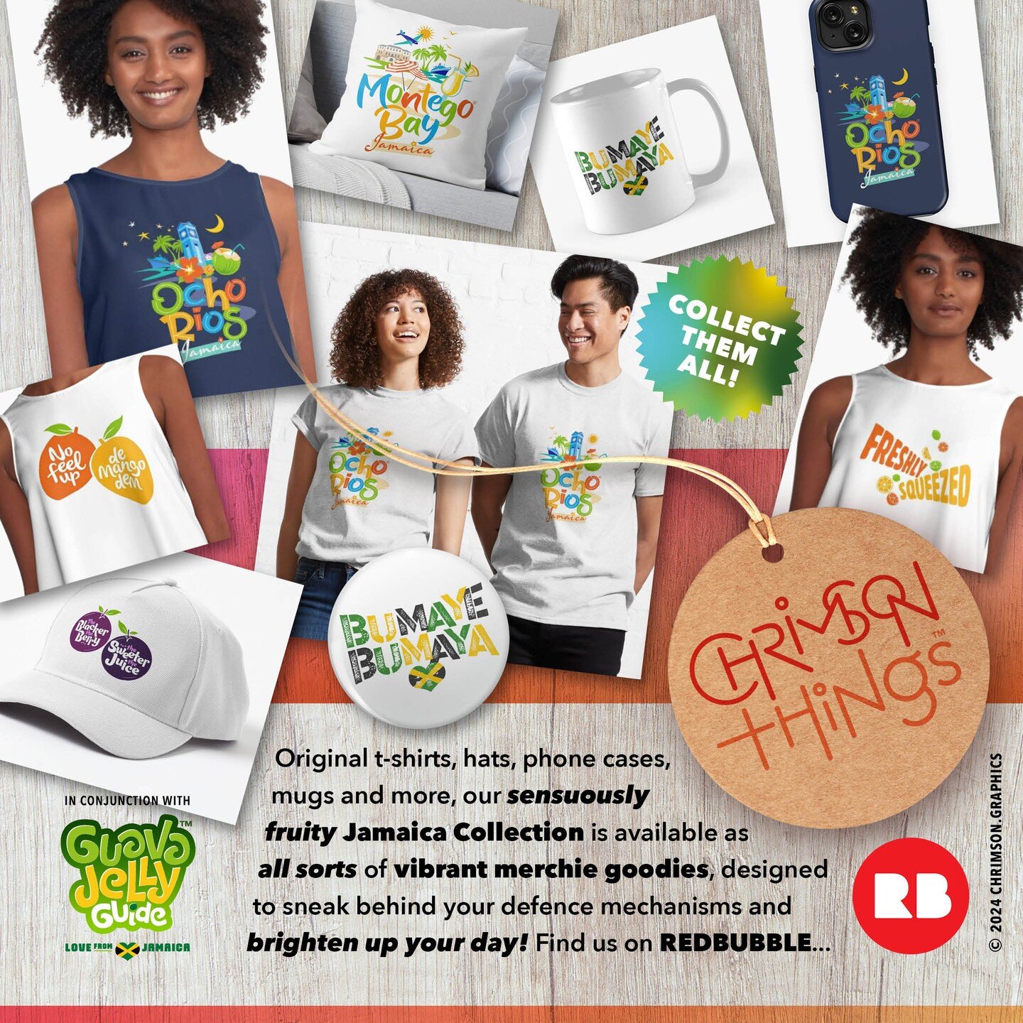 Original t-shirts, hats, phone cases, mugs and more, our sensuously fruity Jamaica Collection is available as all sorts of vibrant merchie goodies, designed to sneak behind your defence mechanisms and brighten up your day! Find us on REDBUBBLE...

re