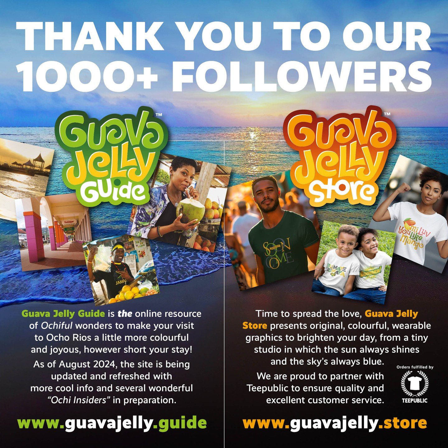 Many thanks to all those who follow us and/or have liked our posts. Your support is very much appreciated, and your enthusiasm is encouraged always... 😊🍹🌞

https://guavajelly.store
https://guavajelly.guide

#JamaicaLove, #JamaicaVibes, #JamaicanSt