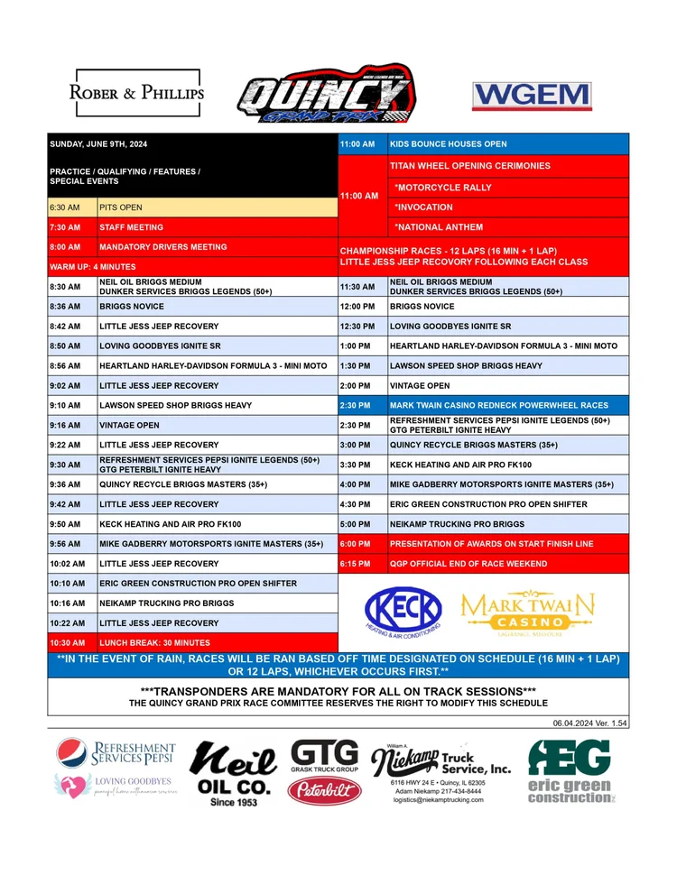 SCHEDULE — Quincy Grand Prix
