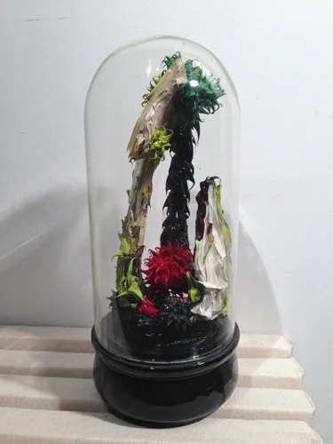 "imagine the power" 10-1/2" x 4-1/2" diameter, Oil on Wood + Vitrine, #413, 2013