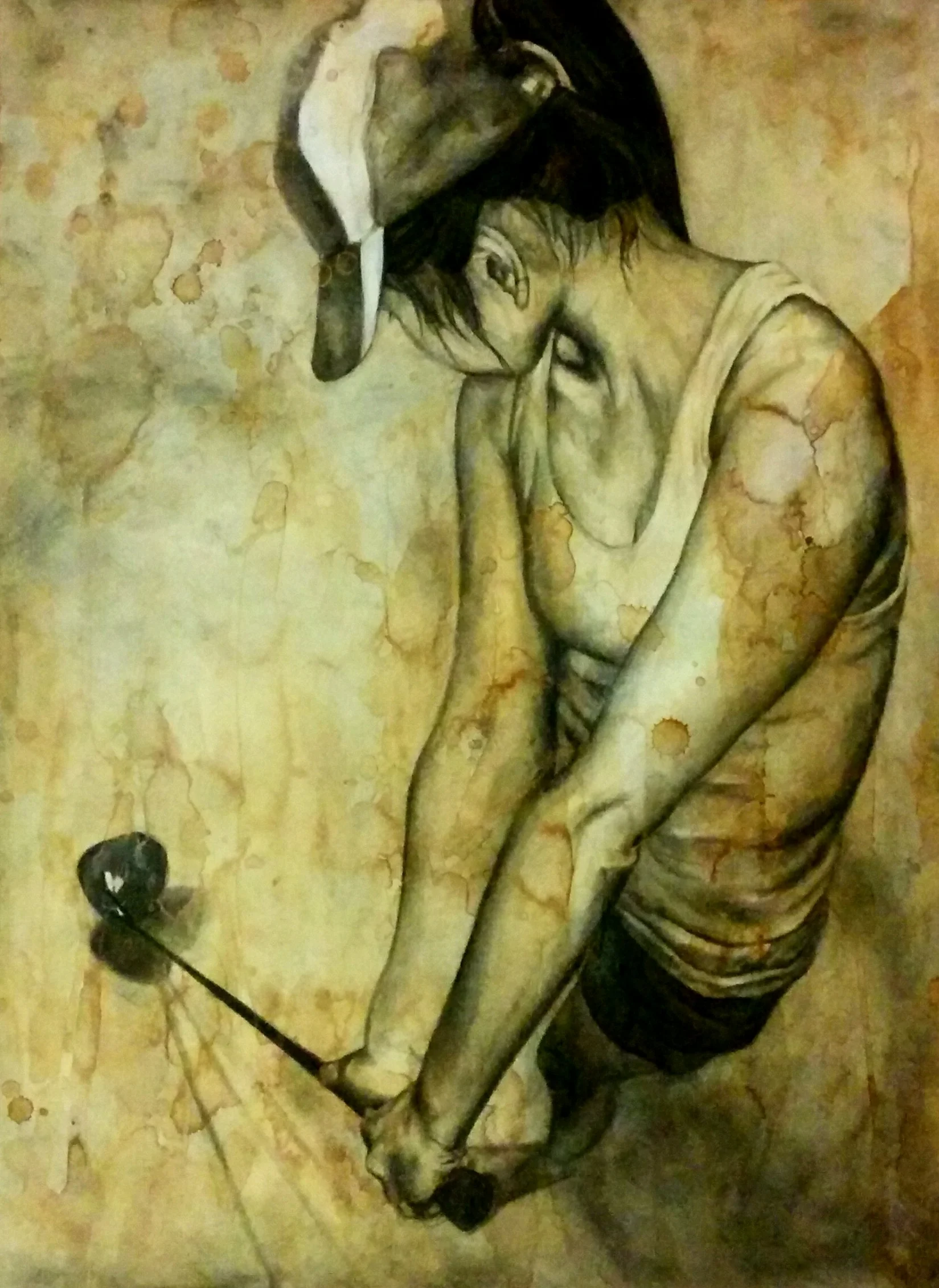 charcoal on coffee-stained paper