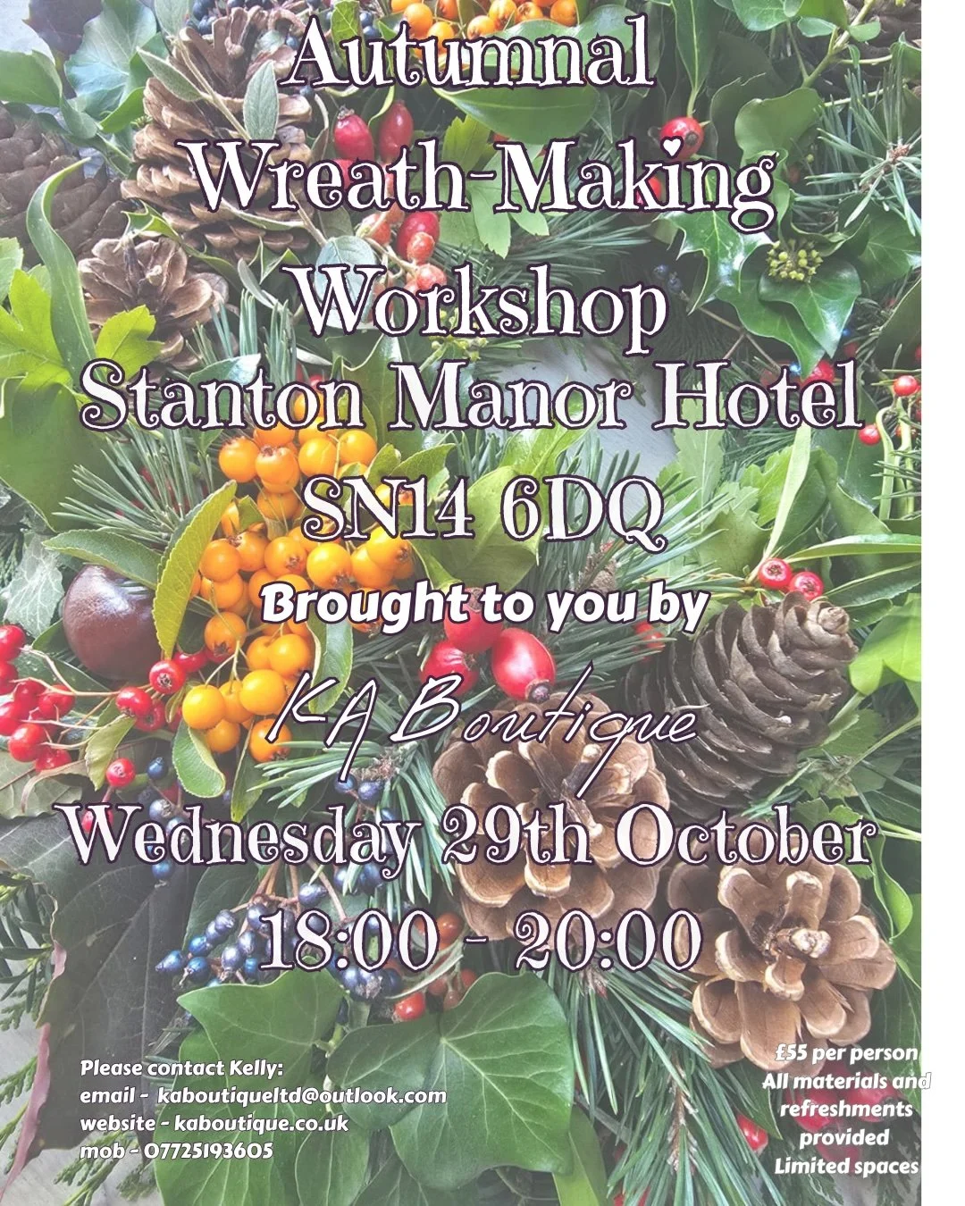 Join us for a cozy evening of creativity at the Autumnal Wreath-Making Workshop at Stanton Manor Hotel. Embrace the seasonal spirit and craft your own beautiful wreath. Spots are limited, secure yours today!

#WreathMaking #AutumnVibes #CreativeWorks
