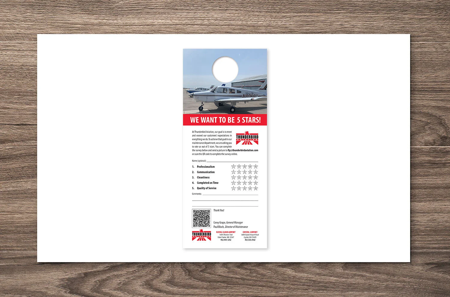  Door hanger survey, Thunderbird Aviation 