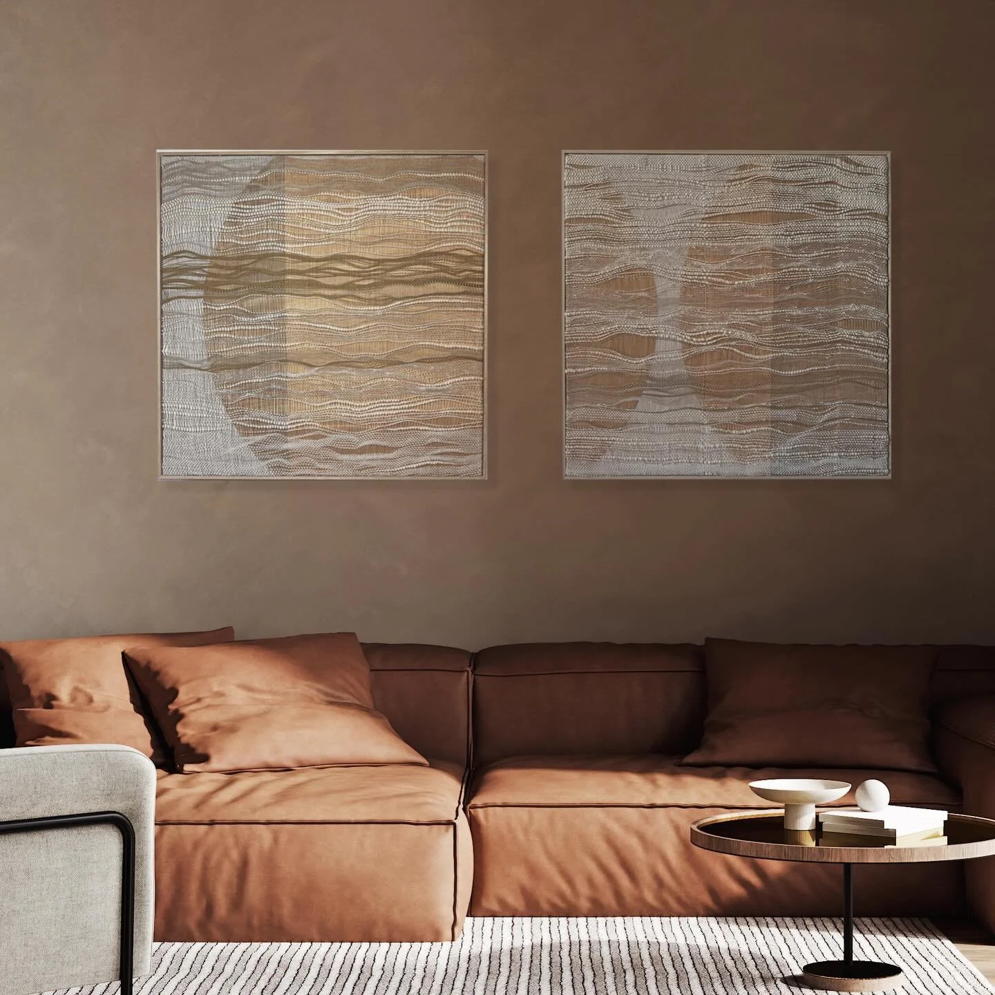 New pieces - Luminance I &amp; II, a symphony of textures, whites and neutrals ✨✨✨Handwoven fibers over acrylic painted canvas. Each measures 31&rdquo; x 31&rdquo;