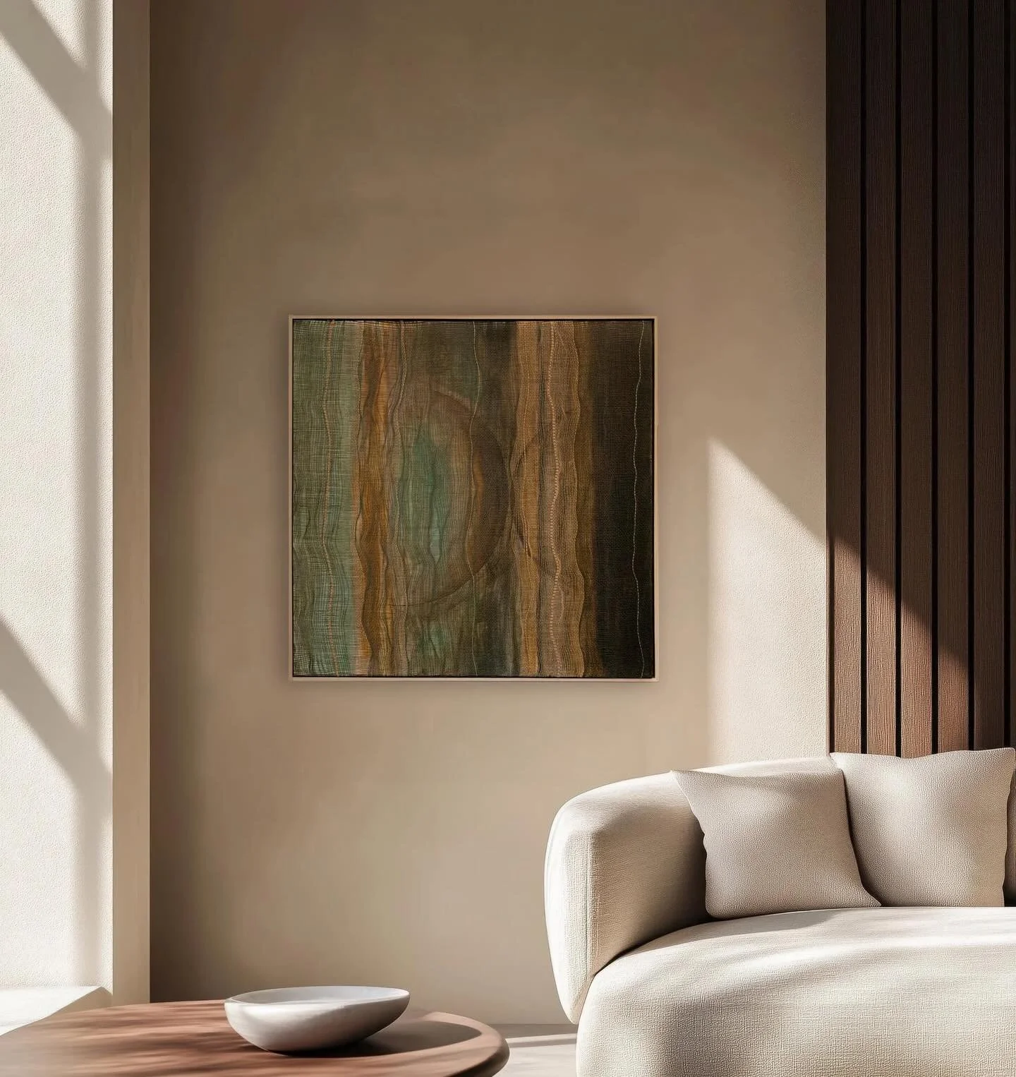 New piece - &ldquo;The Current I&rdquo;
A handwoven &amp; painted meditation on the current of life, the one that shapes the rivers and the forests and moves through us as well. 

31&rdquo; x 31&rdquo; linen and metallic fibers, handwoven over acryli