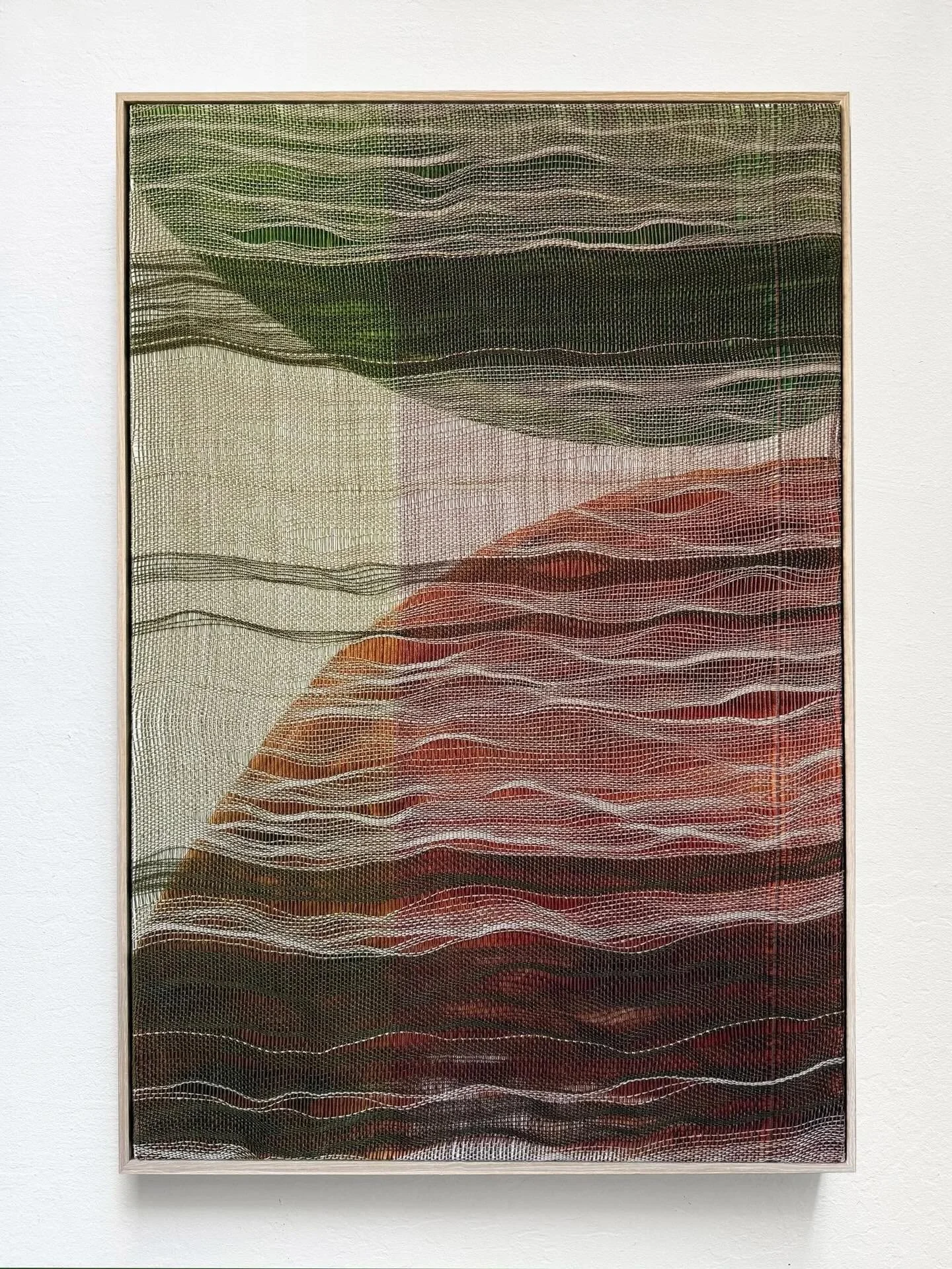 Living Knowledge II - an ode to the giant redwoods of the Northern California. 🌲⛰️
Handwoven fibers over acrylic painted canvas. 
25&rdquo;x 37&rdquo;