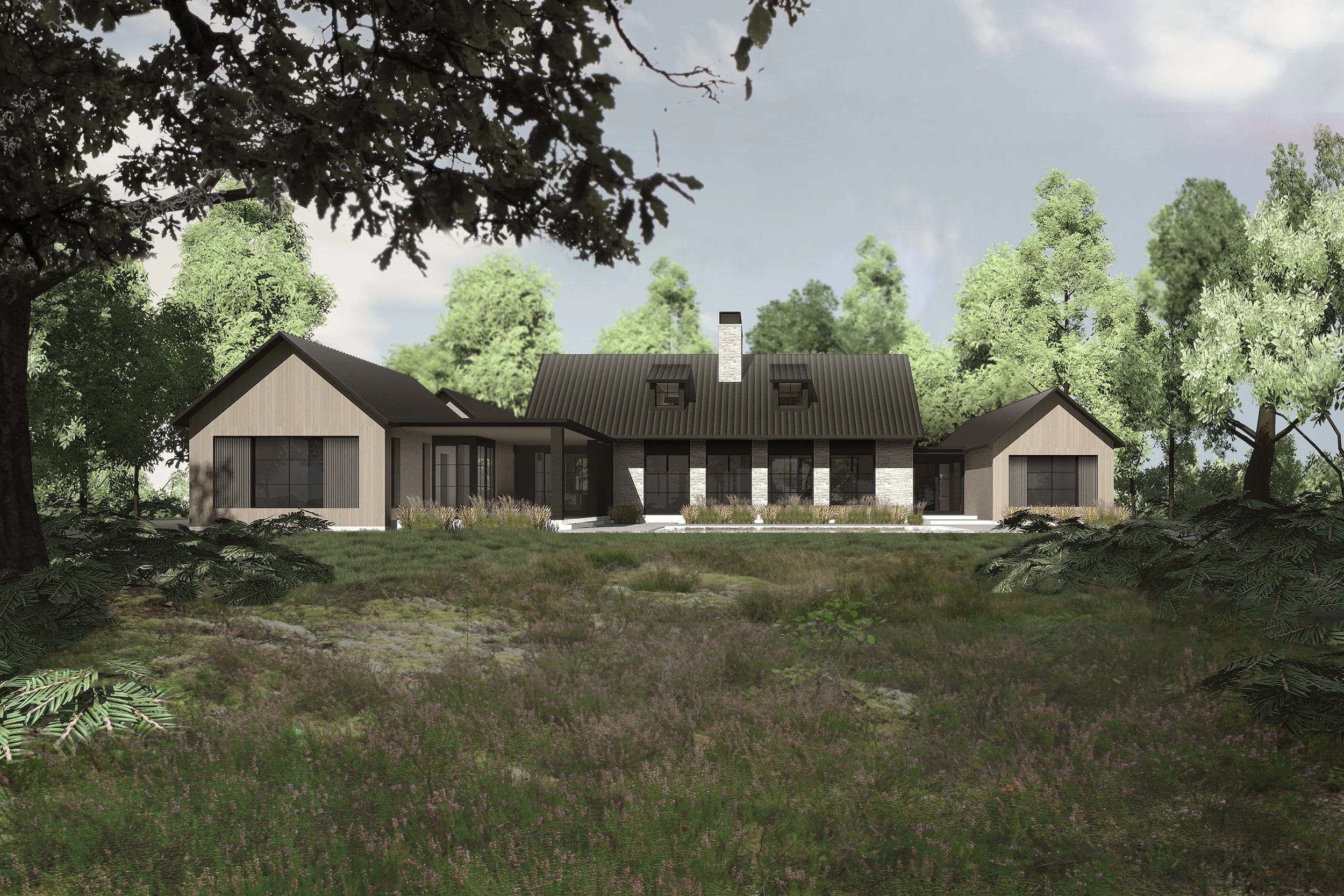  designed as a space to age in place, the home is composed of a series of separate pavilions referencing agrarian structures that are added to and built upon over time 