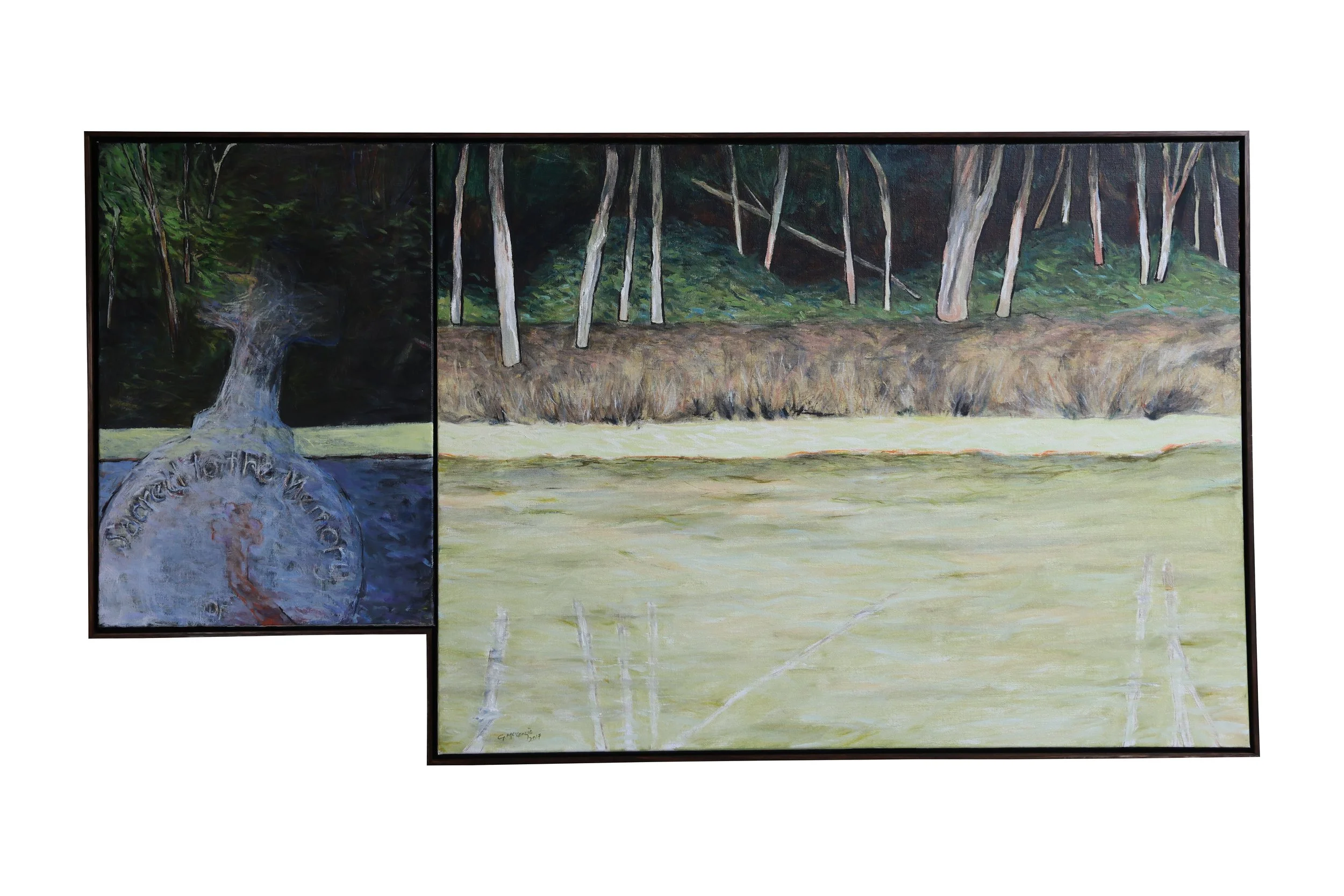 'As High As It Got, Towamba River', 2017, oil on canvas, 84 x 158 cm (framed) — $1,500