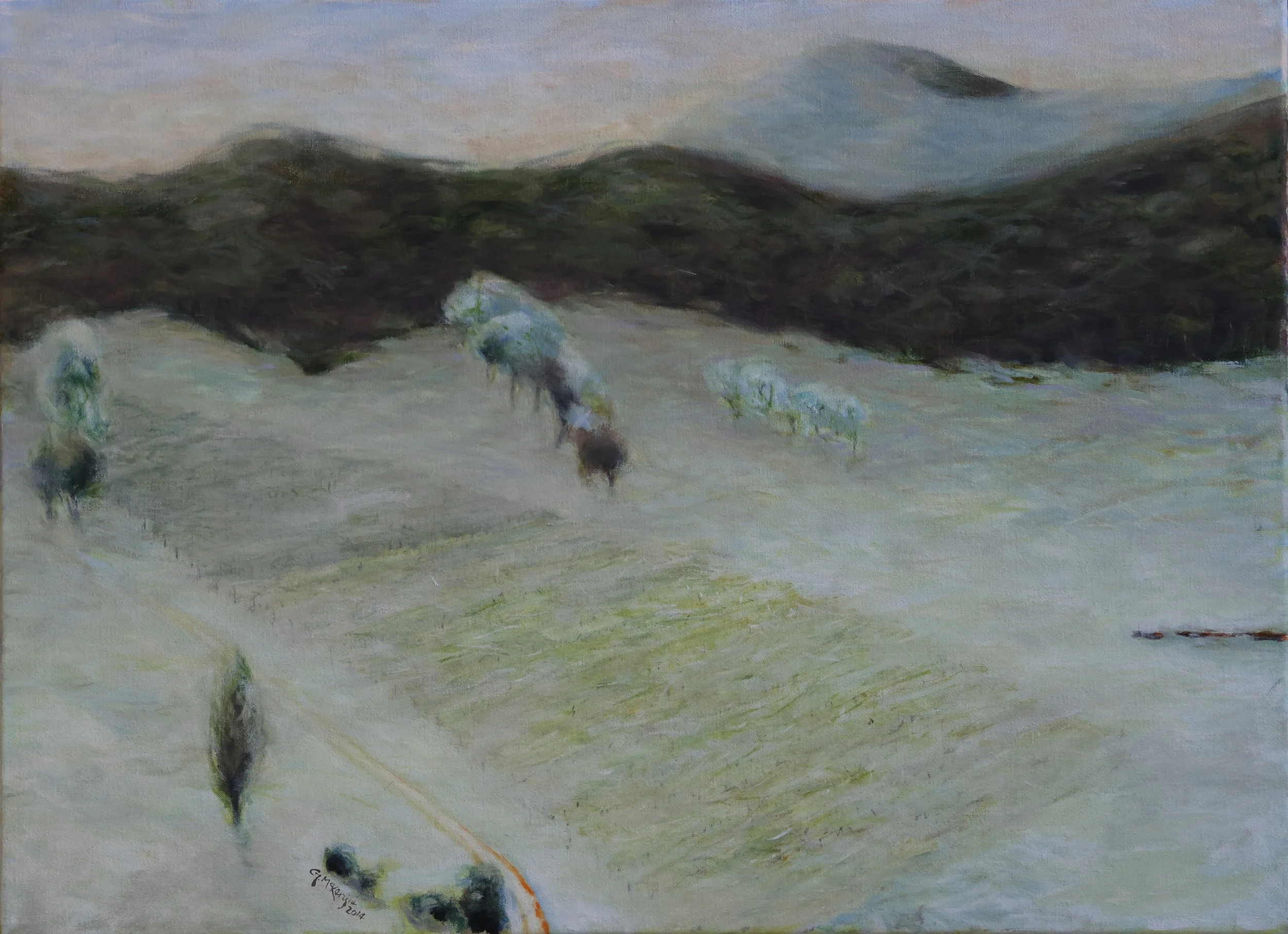 'Morning Mist – Ringer Reef', 2015, oil on canvas, 80 x 59 cm (framed) — $600