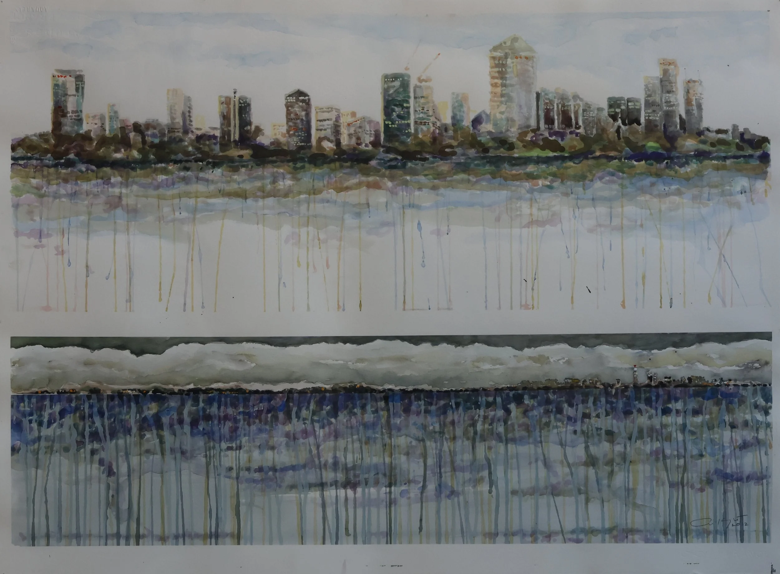 'Melbourne Skyline', 2014, gouache on paper, 87 x 67 cm (framed) — $700