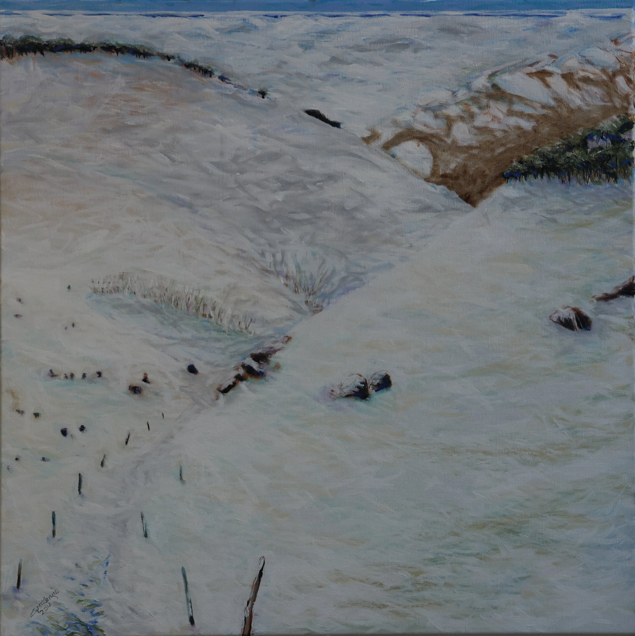 'Mt. Buffalo Snow', 2015, oil on canvas, 110 x 87 cm (framed) — $1,000