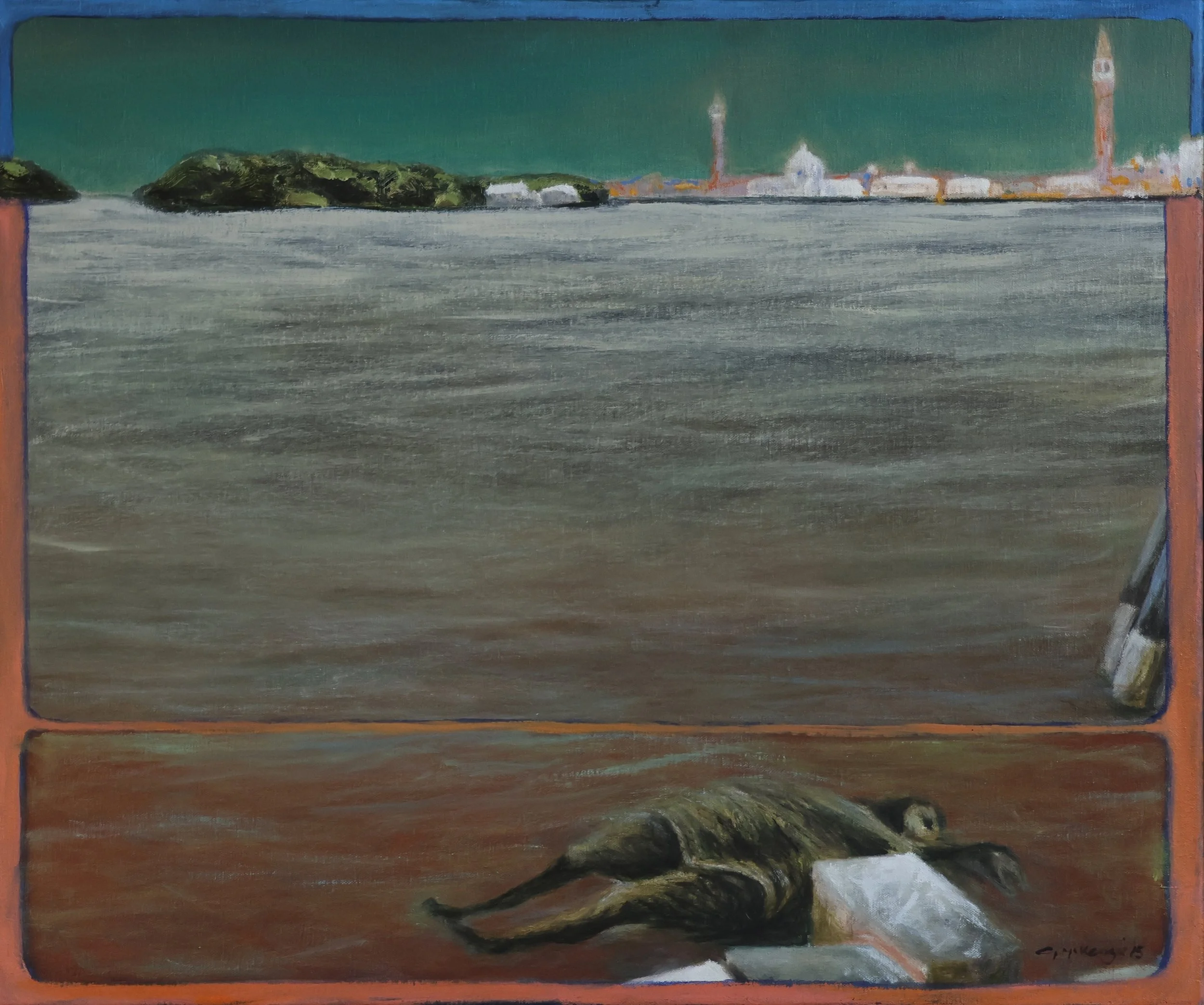 'Venice – The Partisan', 2015, oil on canvas, 53 x 63 cm (framed) — $500
