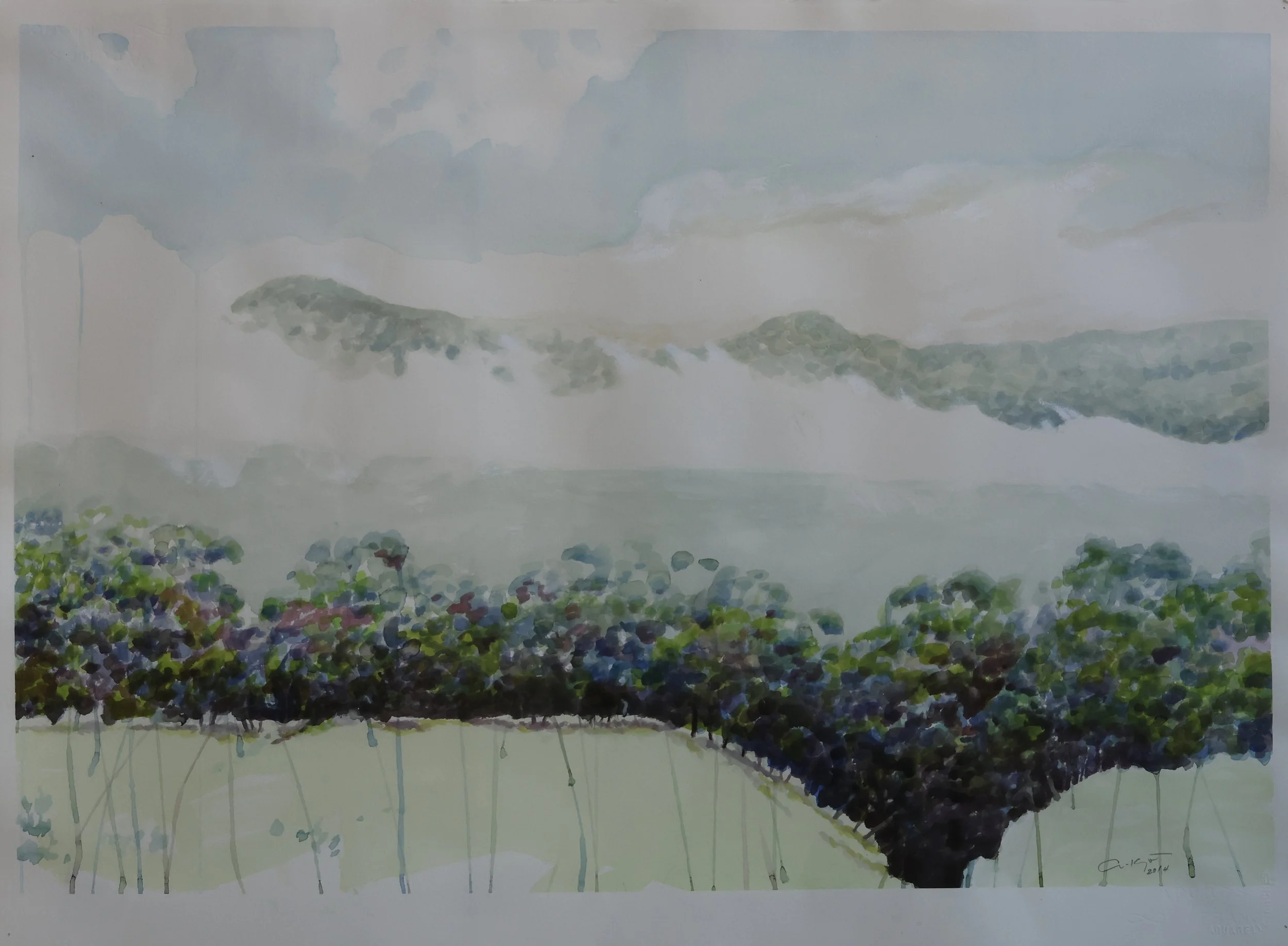 'Mist Over Roaring Beach', 2014, gouache on paper, 87 x 67 cm (framed) — $700