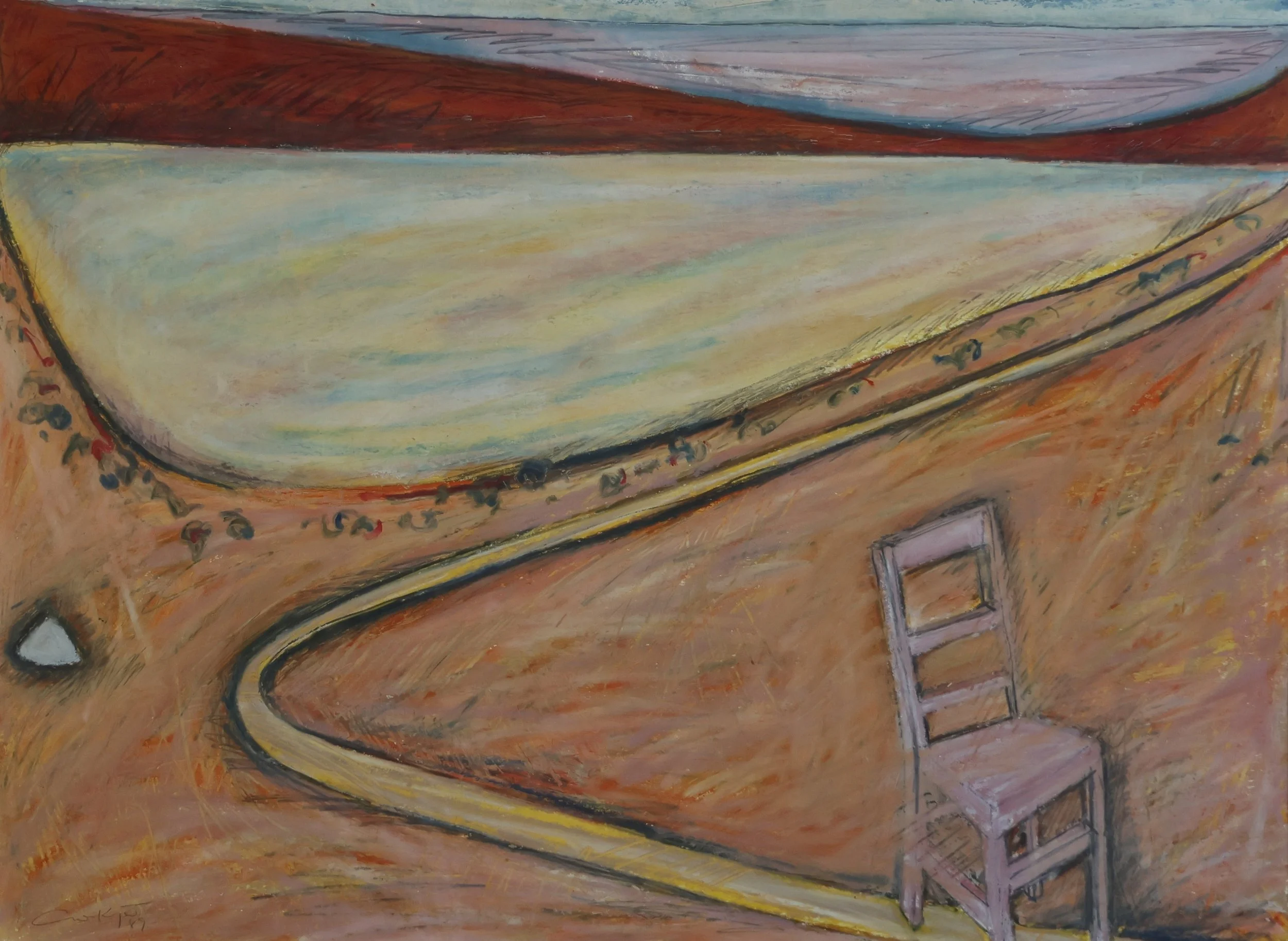 'Observing Lake Eyre I', 1989, oil on paper, 76 x 95 cm (framed) — $800