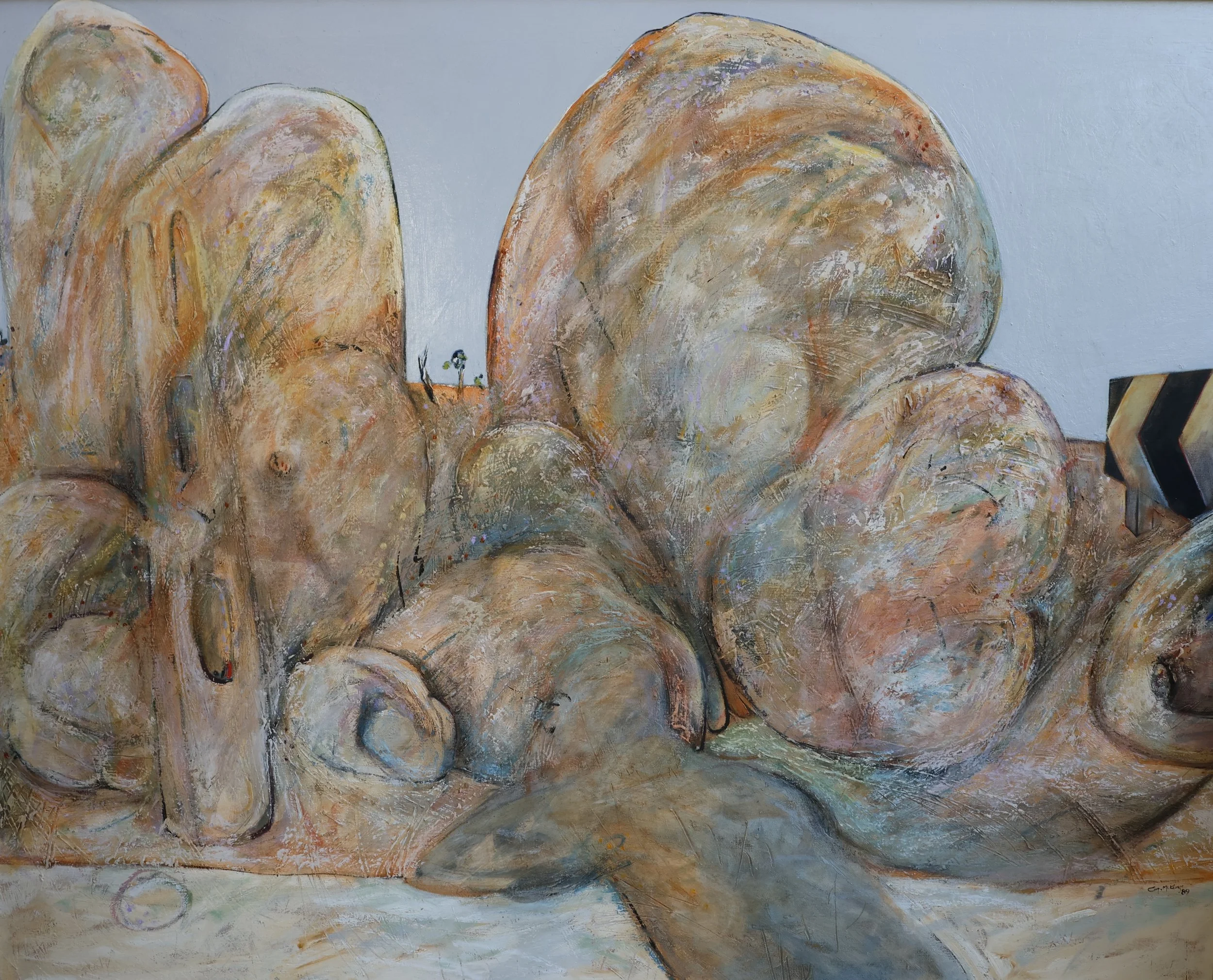 'Lancefield Landscape', 1989, oil and paintstick on canvas, 123 x 153.5 cm (framed) — $2,000