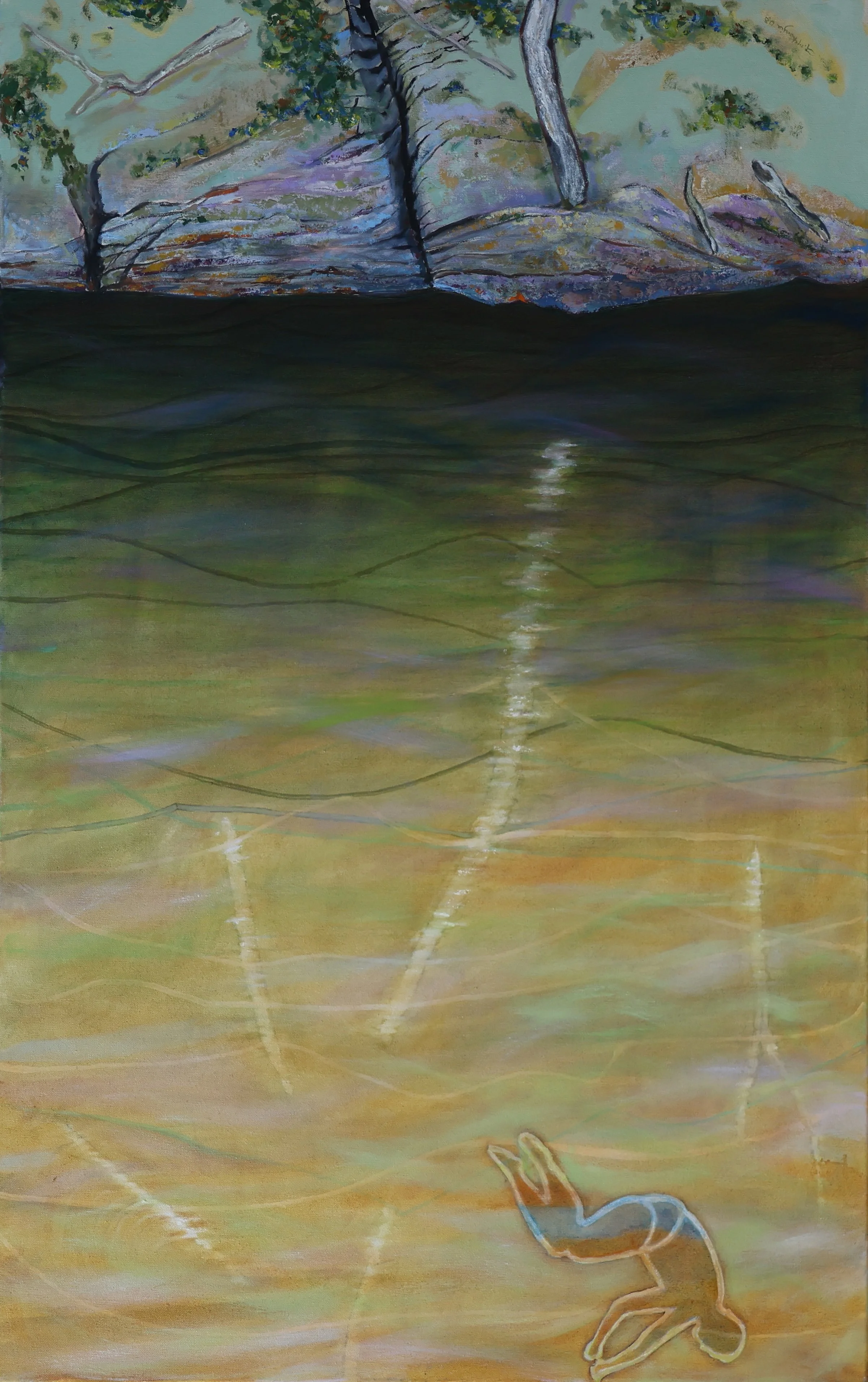 'Deep Rock Balancing', 2008, oil on canvas, 115 x 73 cm — $900