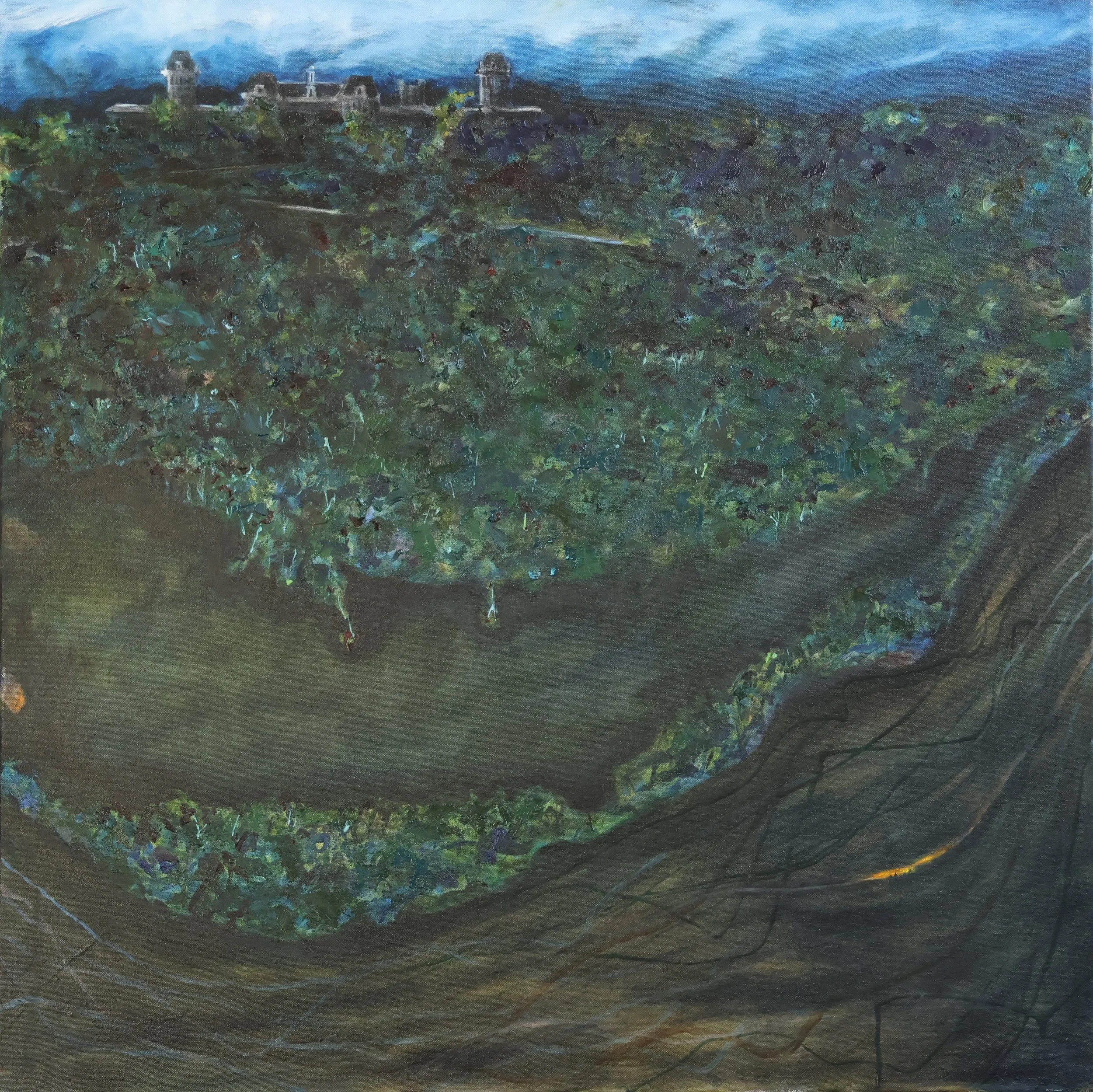 'Towards Wilsmere', n.d., oil on canvas, 90 x 90 cm — $900