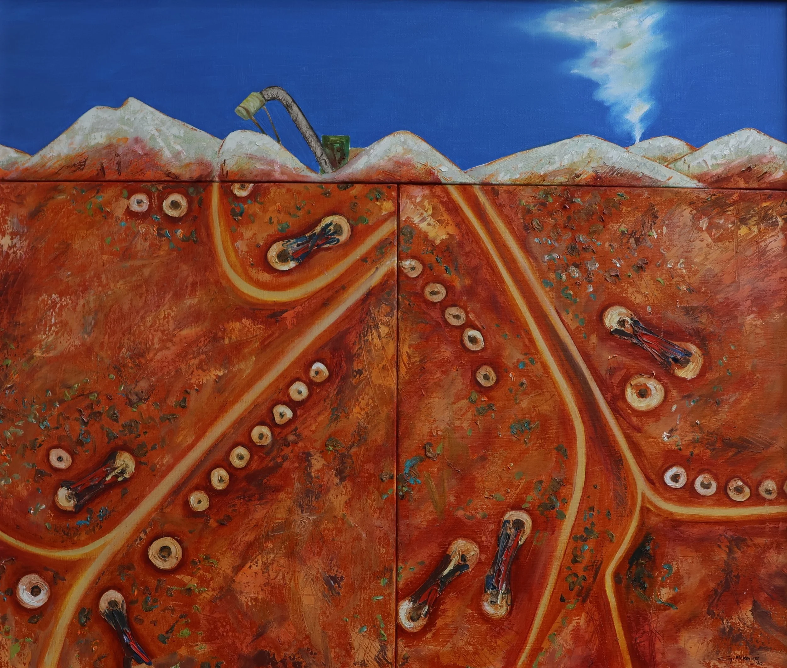 'Coober Pedy', 1990, oil on canvas, 88 x 103 cm (framed) — $900