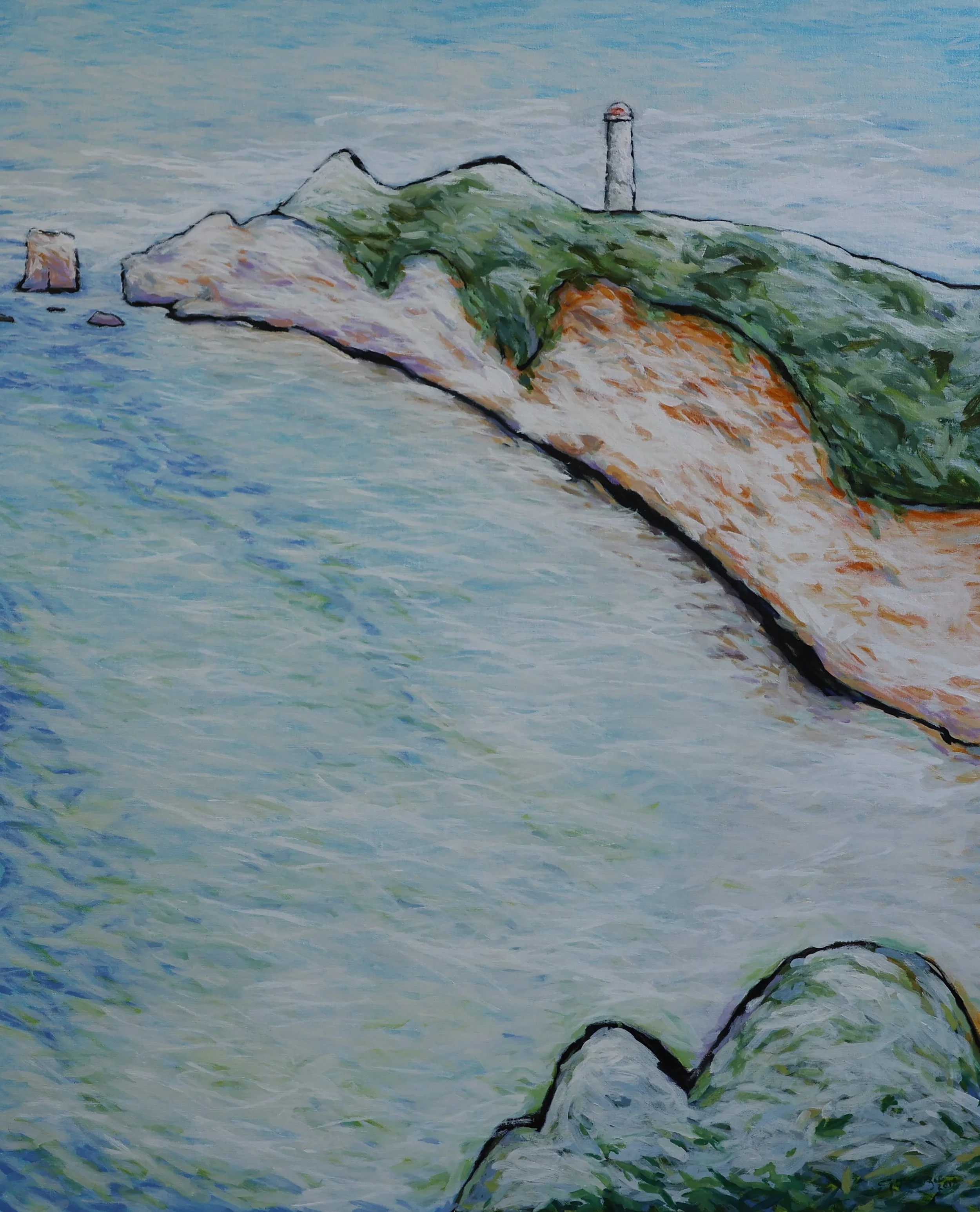 'Split Point (Lighthouse)', 2018, oil on canvas, 112 x 92 cm — $1,000
