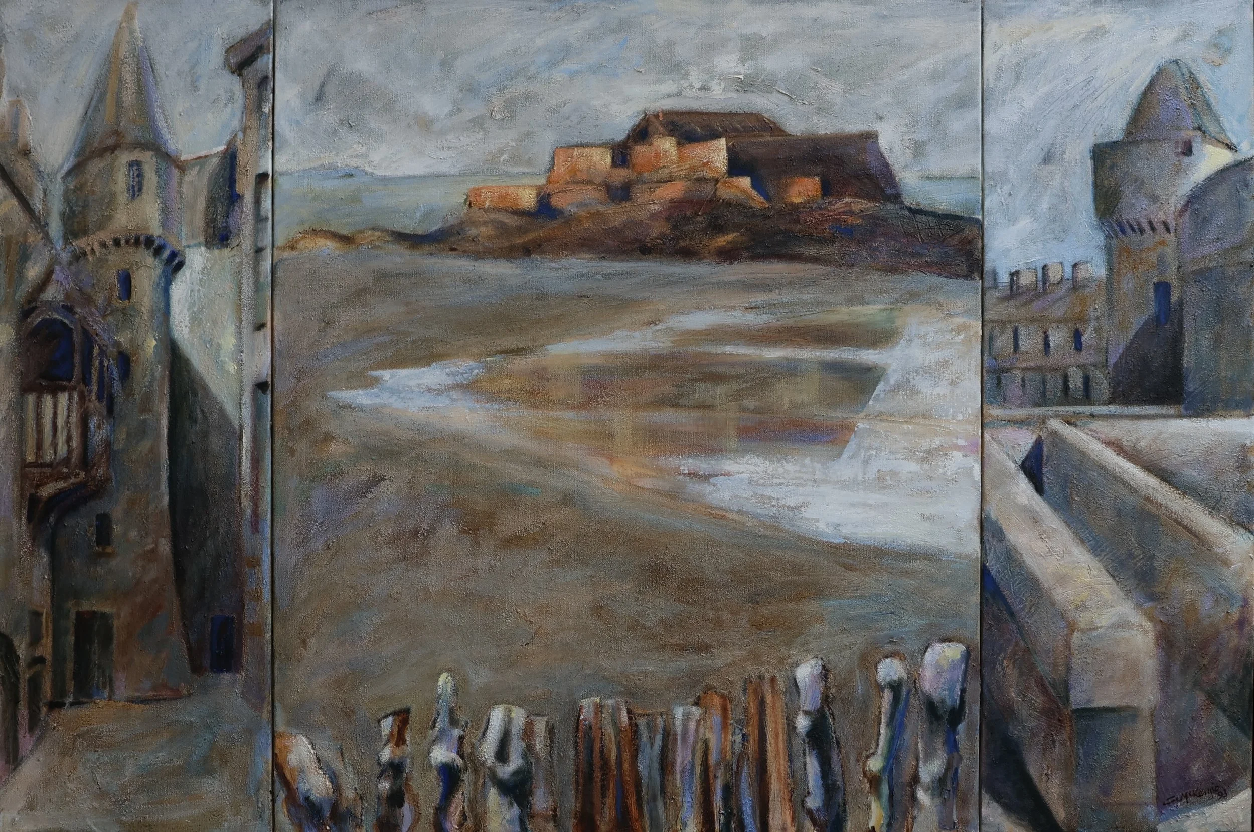 'Oil City / Saint Malo', 1993, oil and paintstick on canvas, 95.5 x 141 cm (framed) — $1,200