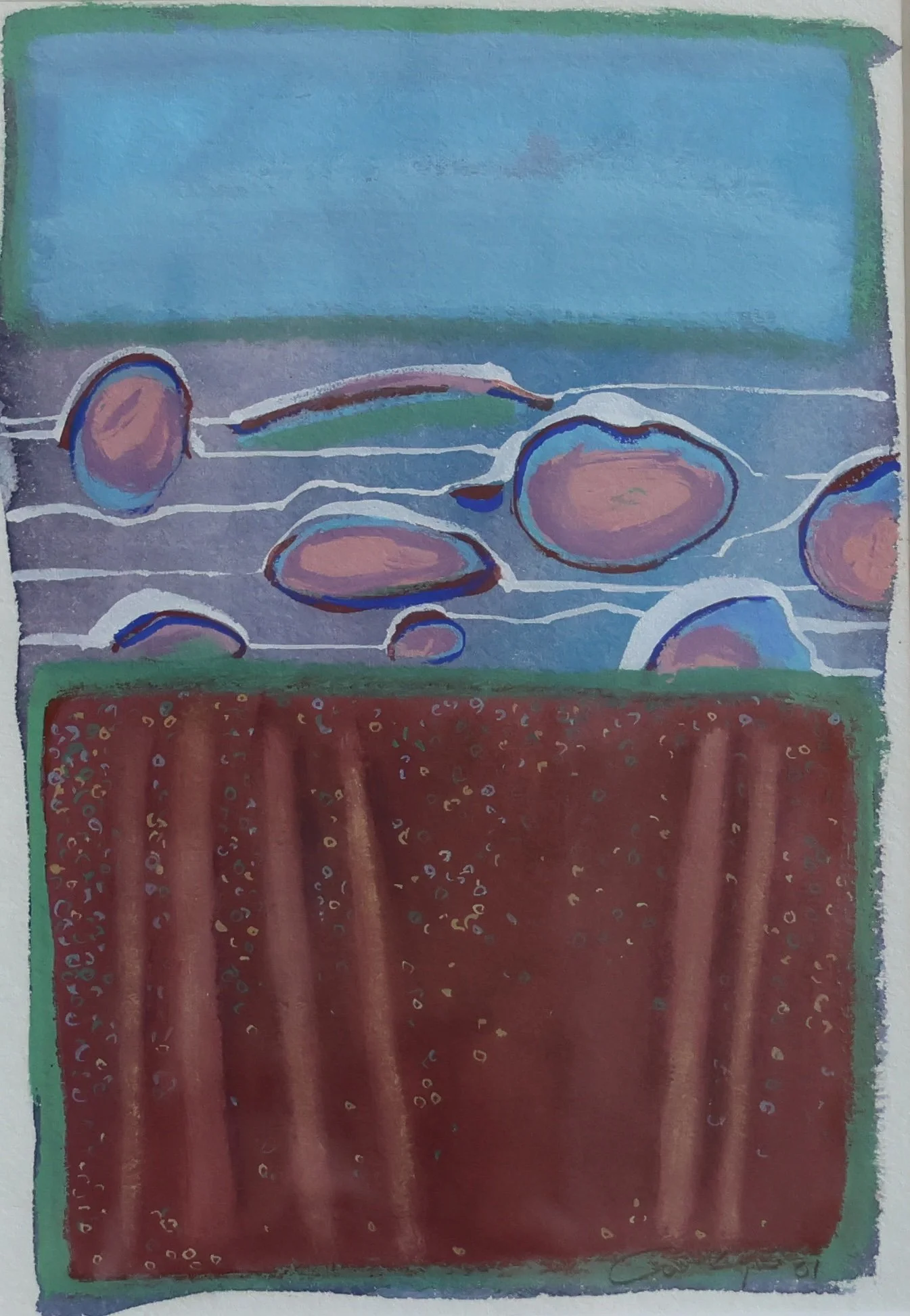 'Lake Hopkins Study 1', 2001, gouache on paper, 60.5 x 18 cm (framed) — $450