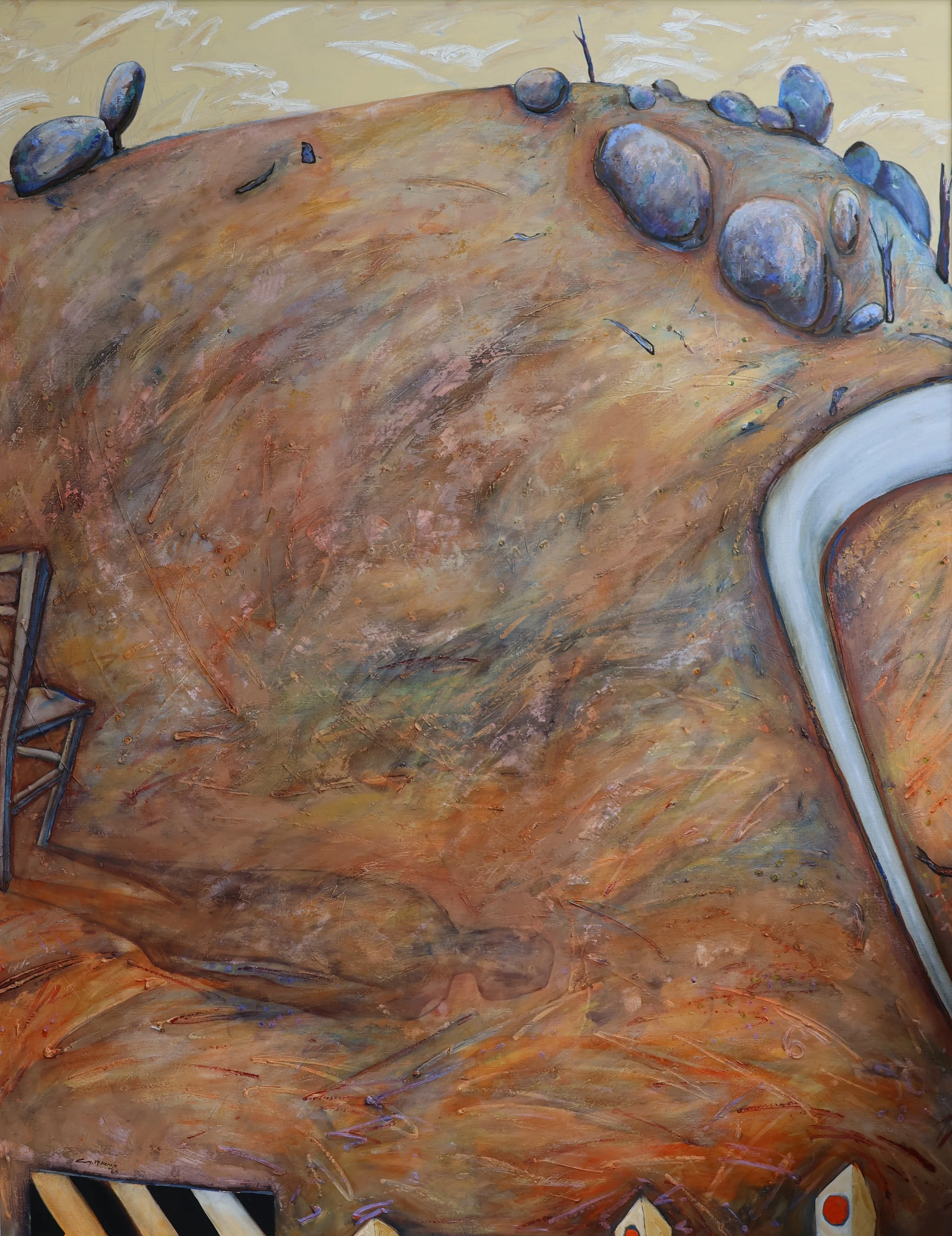 'At the Edge – Lancefield', 1989, oil and paintstick on canvas, 215 x 168 cm (framed) — $3,000