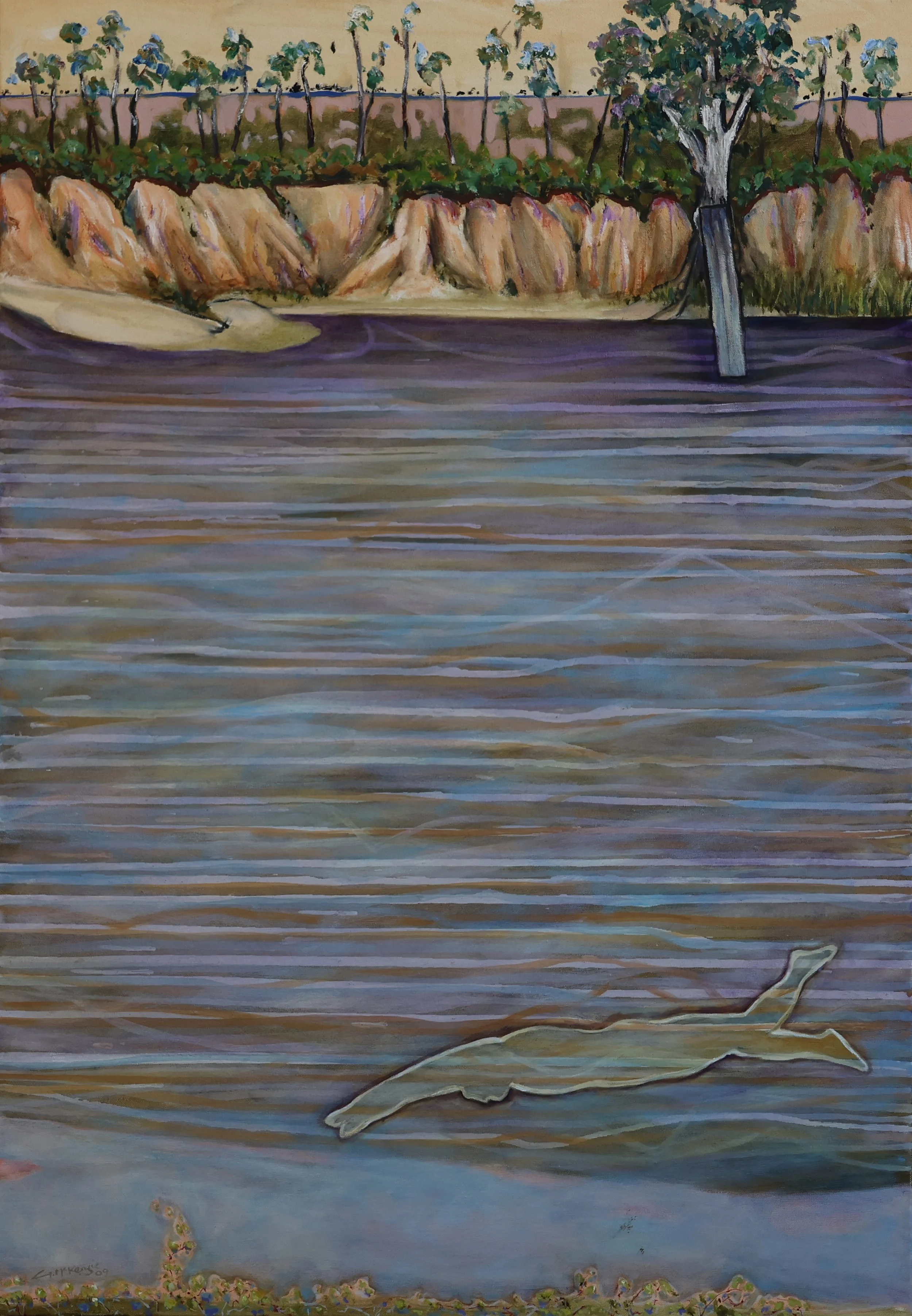 'Diving Board Yarra River', 2009, oil on canvas, 115.5 x 81 cm — $1,000