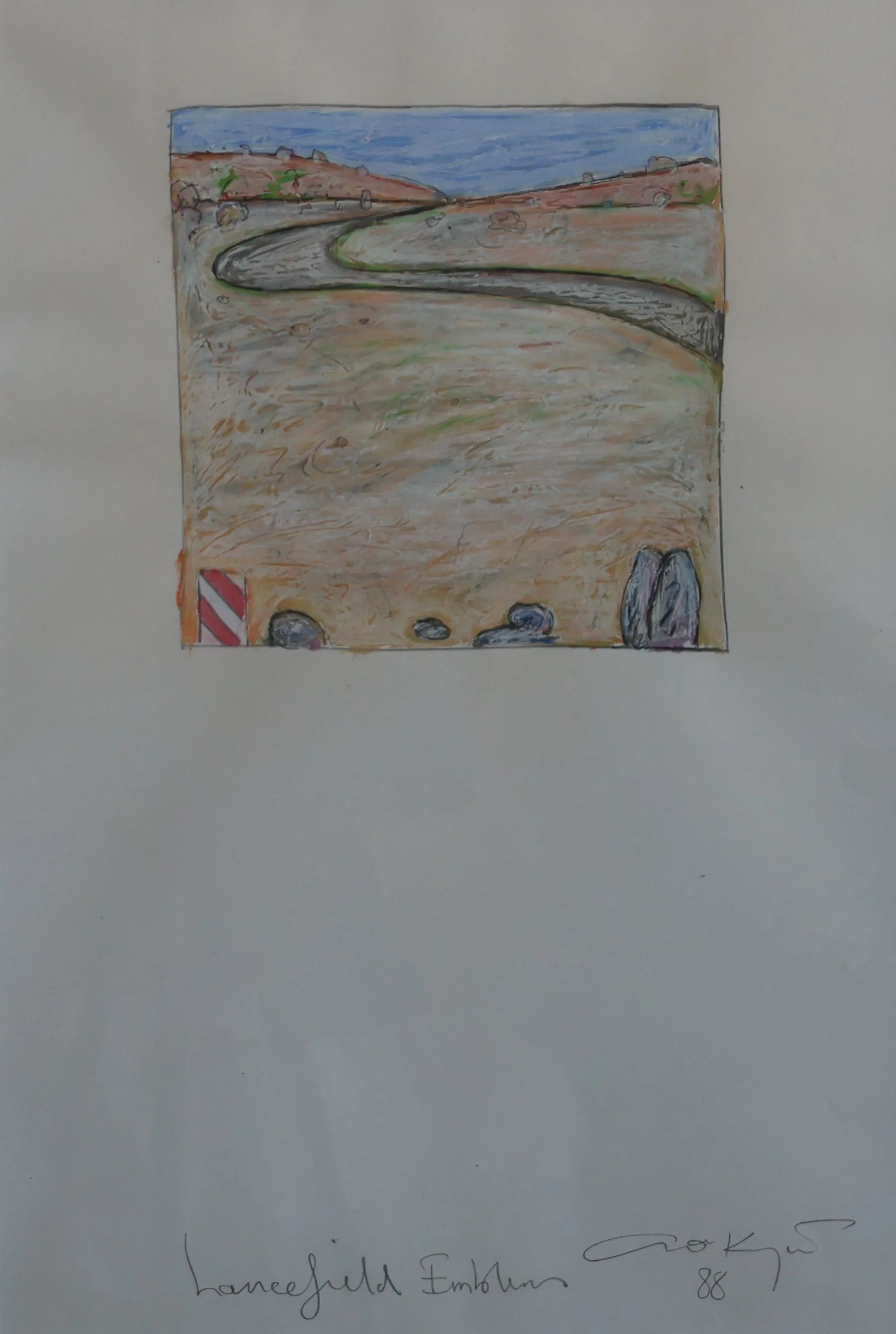 'Lancefield Emblems', 1988, gouache and pastel on paper, 78.5 x 58 cm (framed) — $500