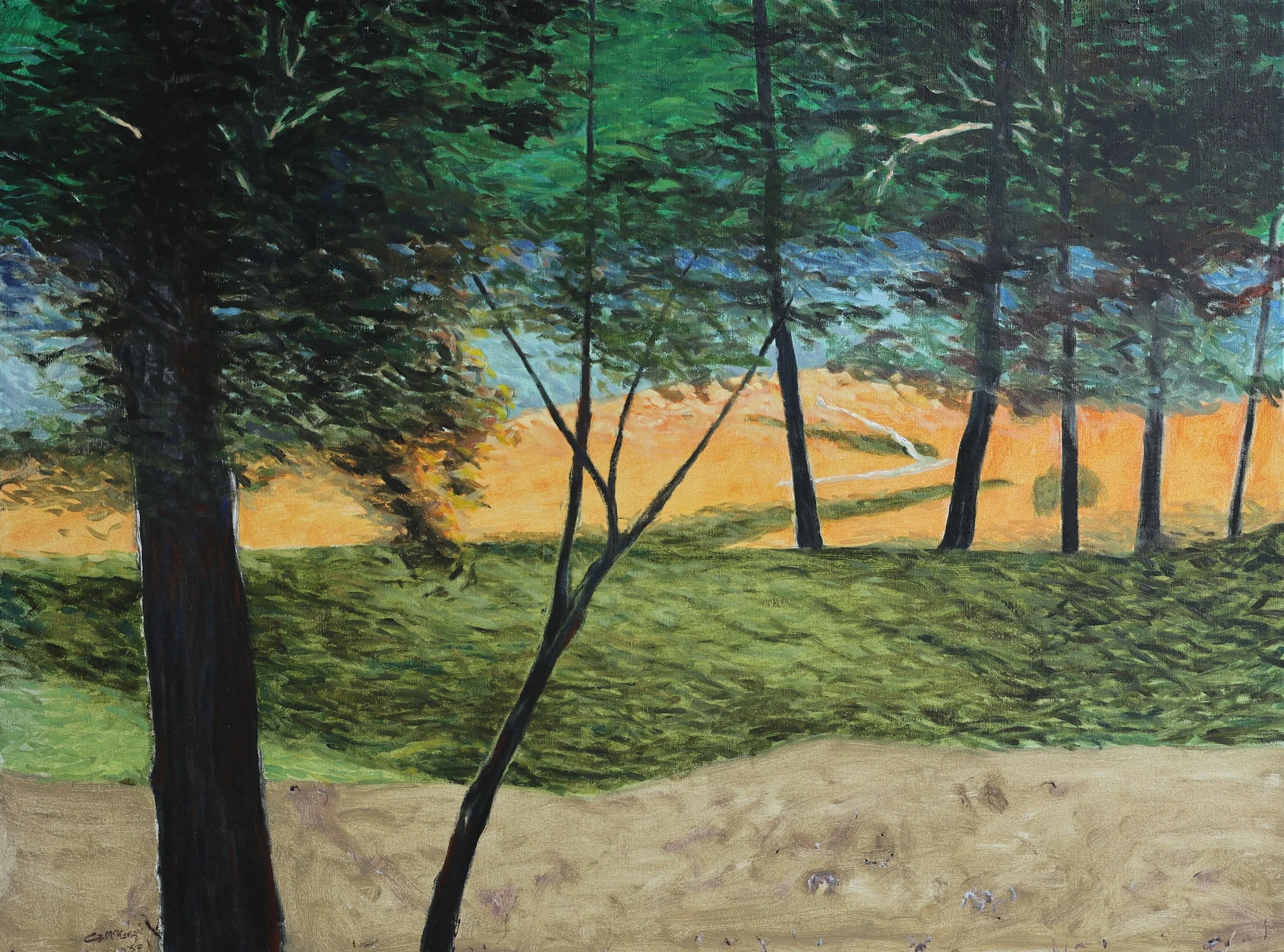 'Towamba River – Sunset', 2017, oil on canvas, 84 x 113 cm (framed) — $1,000