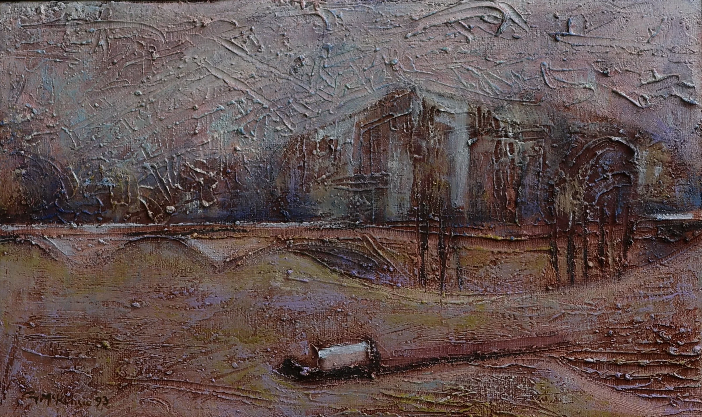 'L'ile de la Cite (Paris)', 1990, oil on canvas, 26.5 x 42 cm (framed) — $500