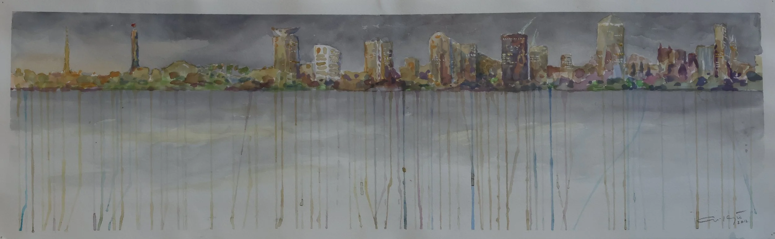 'Near Dusk – Ferry Terminal', 2012, gouache on paper, 87 x 35 cm (framed) — $600
