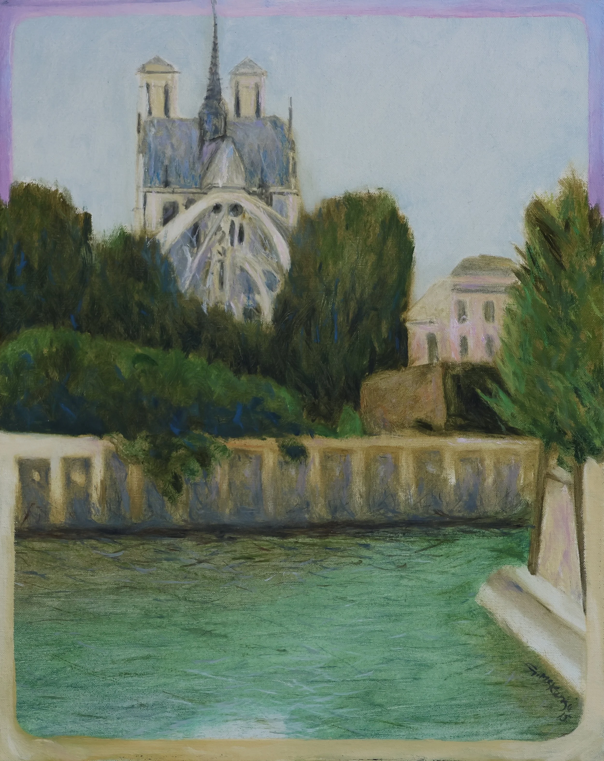 'Notre Dame', 2015, oil on canvas, 41 x 51 cm (framed) — $450