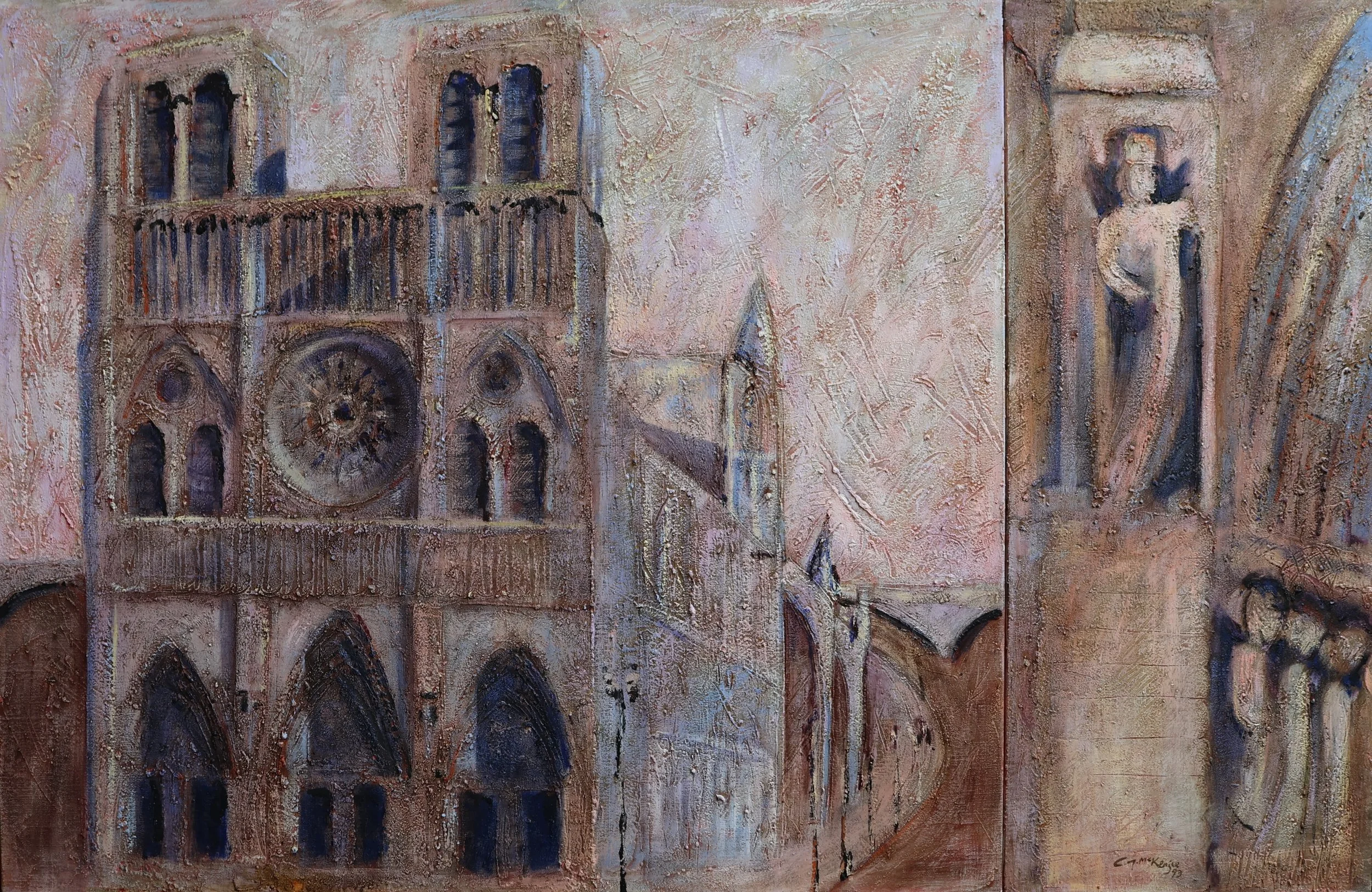 'Notre Dame', 1993, oil and paintstick on canvas, 95.5 x 143 cm (framed) — $1,200