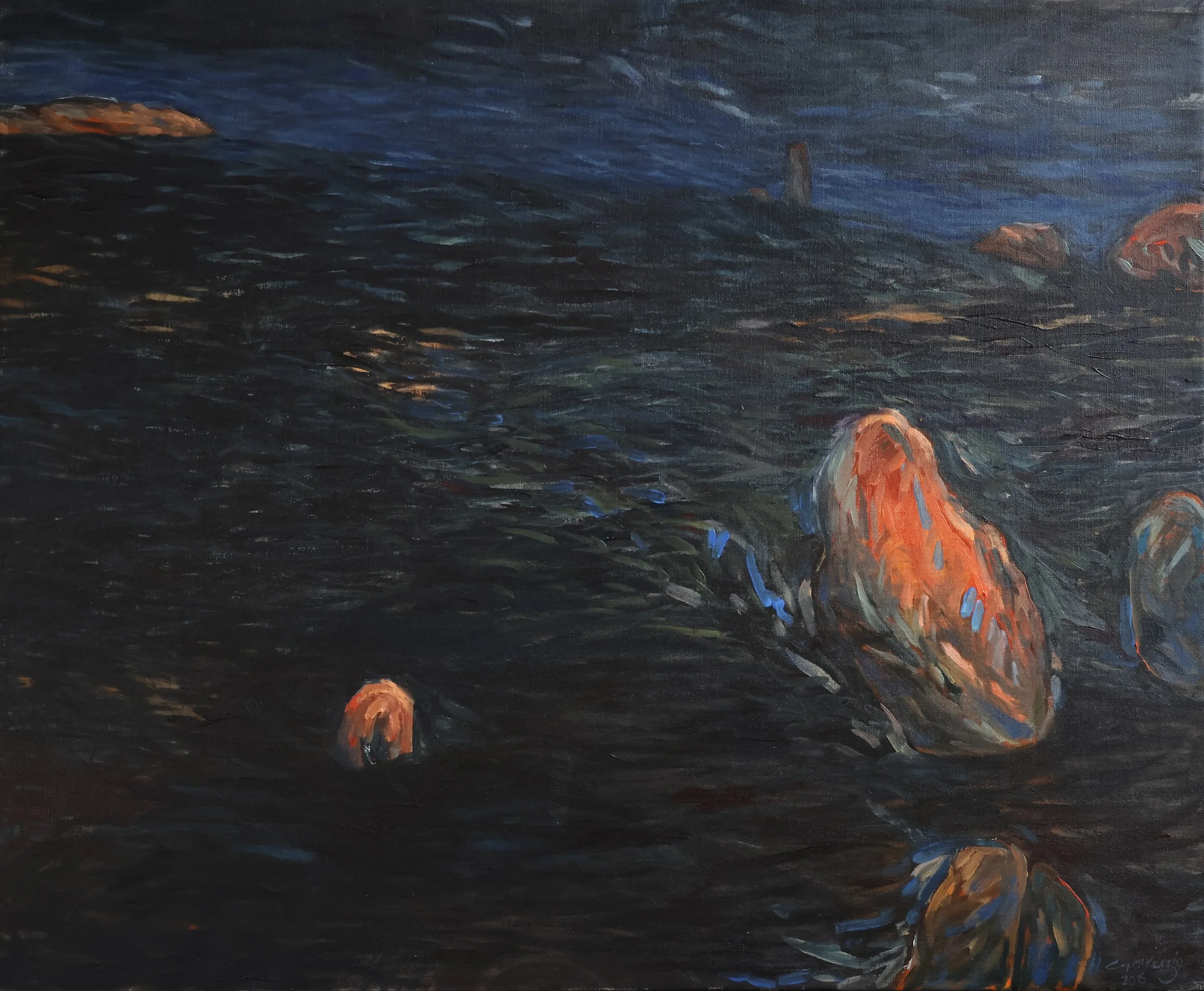 'Dog Rocks (Black), Batesford', 2017, oil on canvas, 85 x 102 cm (framed) — $950