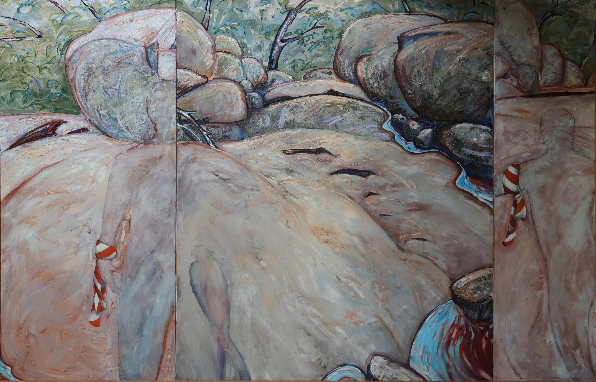 'Totemic Landscape – Genoa Falls I', 1989, oil on linen, 262 x 171 cm (framed) — $3,500